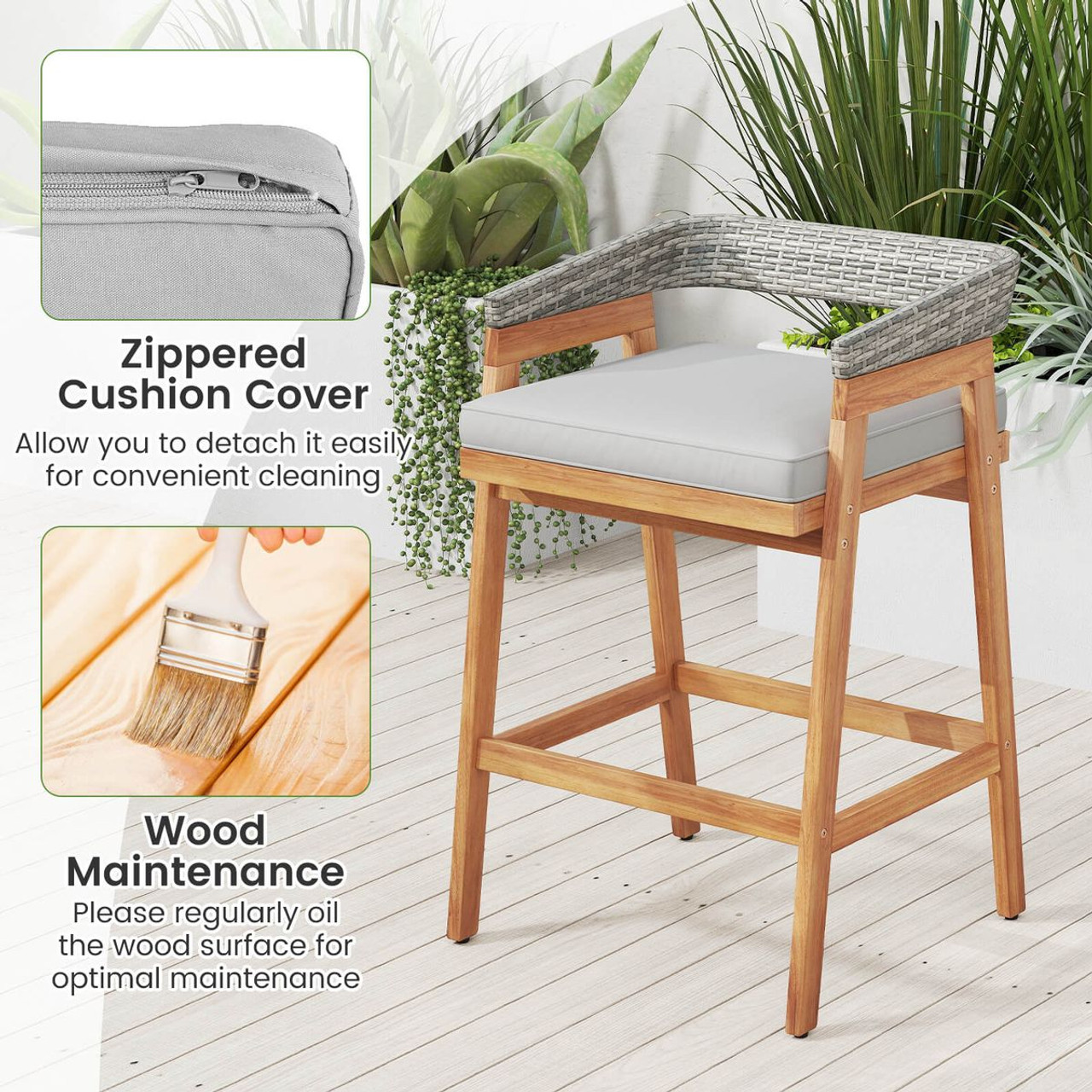 Patio Counter Height Bar Stools with Cushions (Set of 2) product image