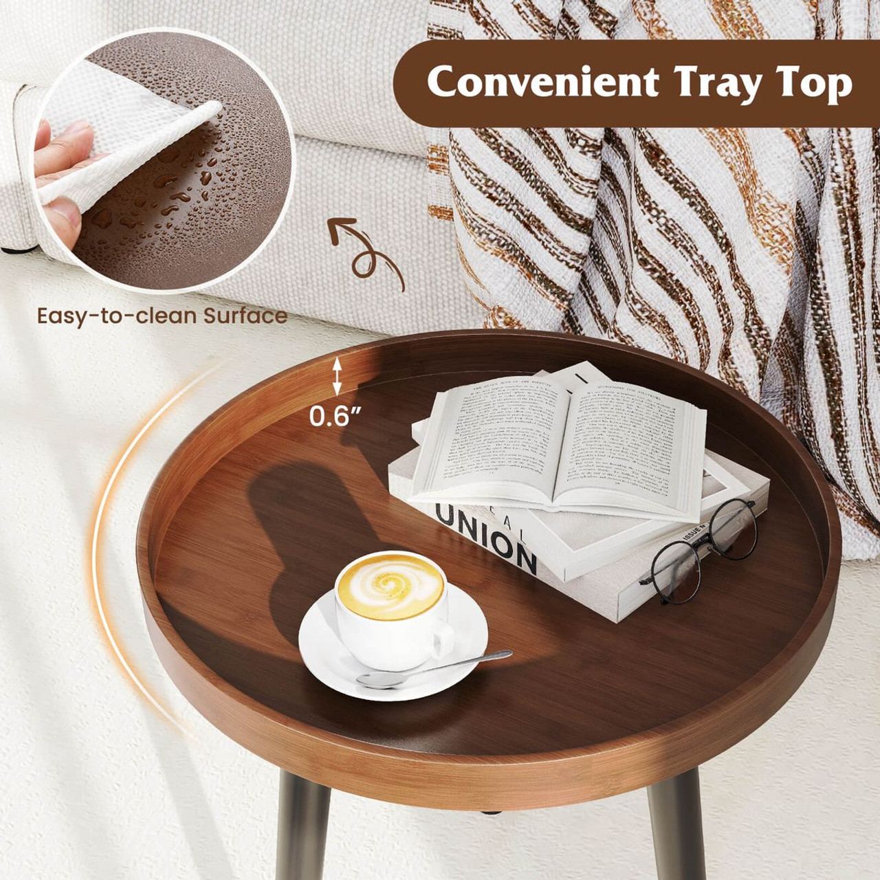 Round Side Table  with Solid Legs and Thickened Tray product image