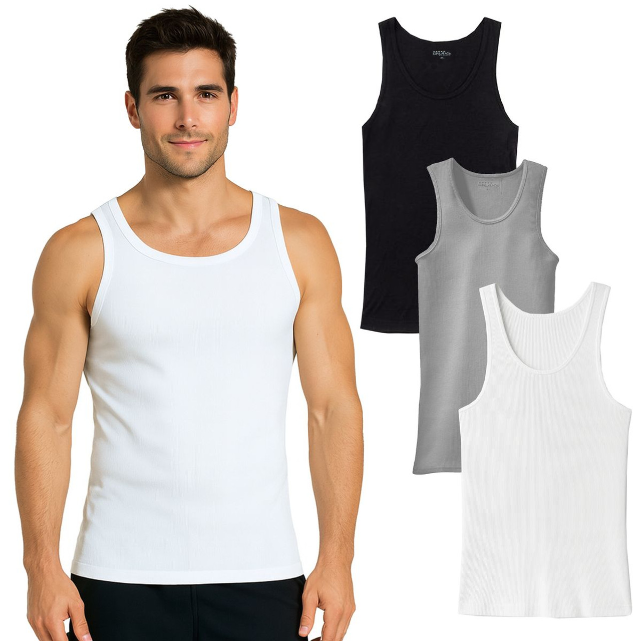 Men's Ribbed Classic Cotton Tank Tops (5- or 15-Pack) product image