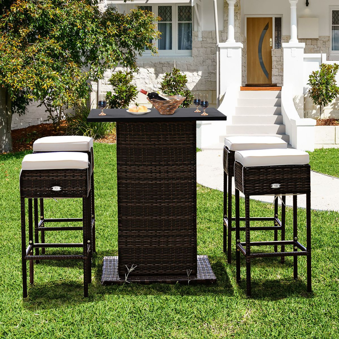 5-Piece Patio Rattan Bar Table Stool Set  product image
