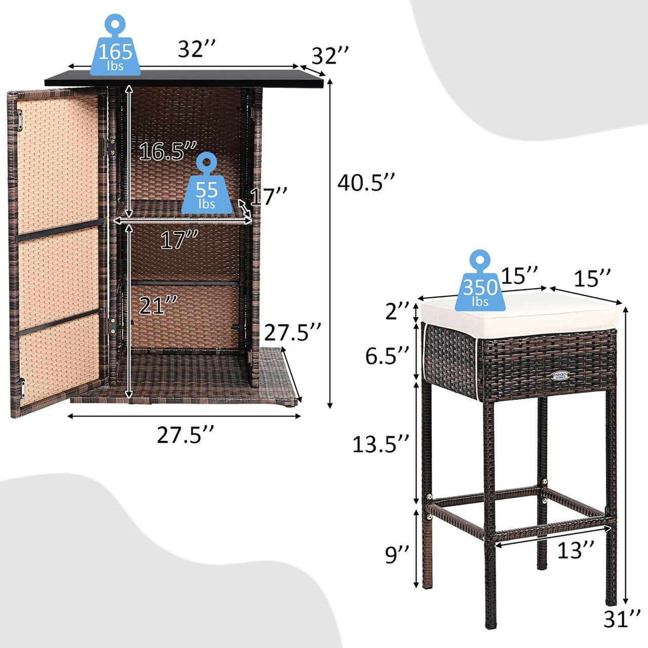5-Piece Patio Rattan Bar Table Stool Set  product image