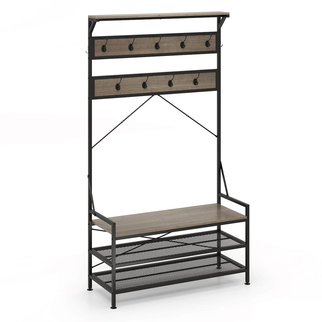  4-in-1 Coat Rack with Hooks and 2-Tier Shoe Rack product image