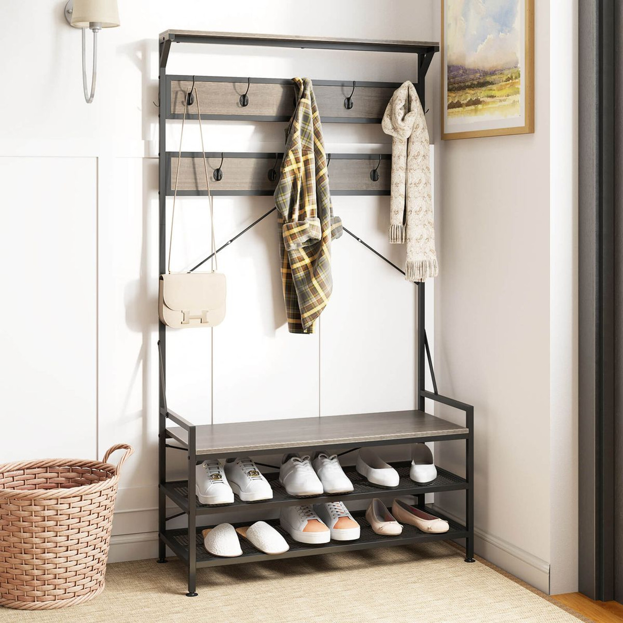  4-in-1 Coat Rack with Hooks and 2-Tier Shoe Rack product image