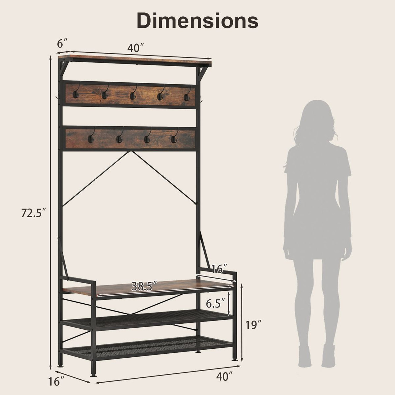  4-in-1 Coat Rack with Hooks and 2-Tier Shoe Rack product image