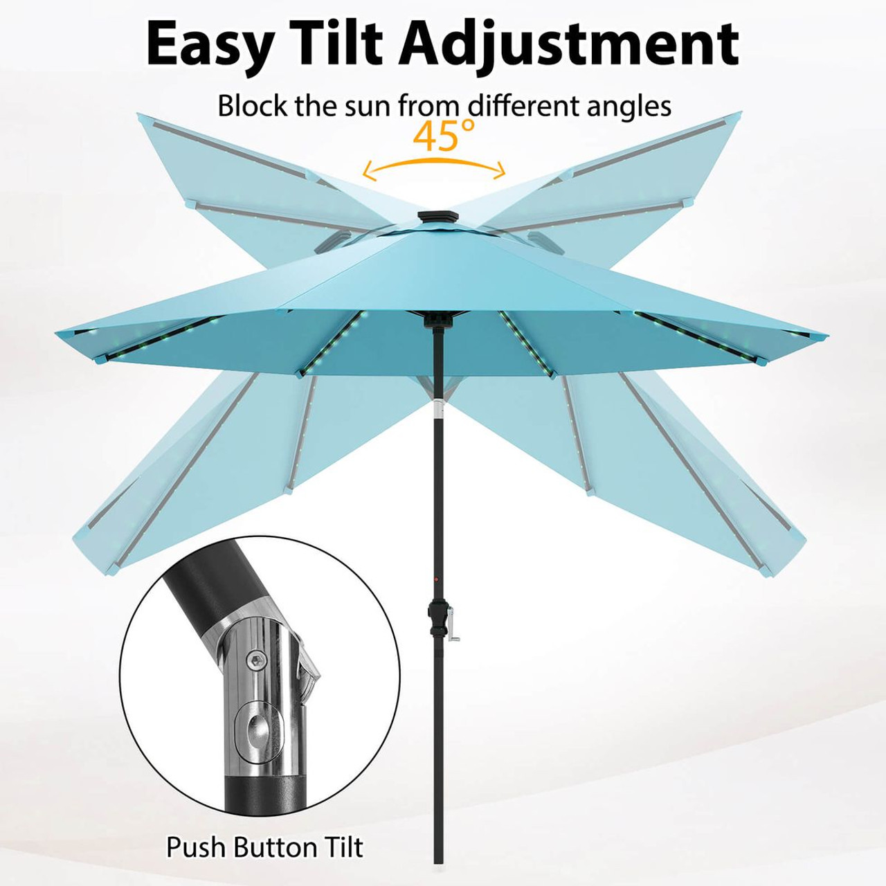 10FT Solar Patio Umbrella with 96 LED Lights and 35° Tilt product image 10FT Solar Patio Umbrella with 96 LED Lights and 35° Tilt product image