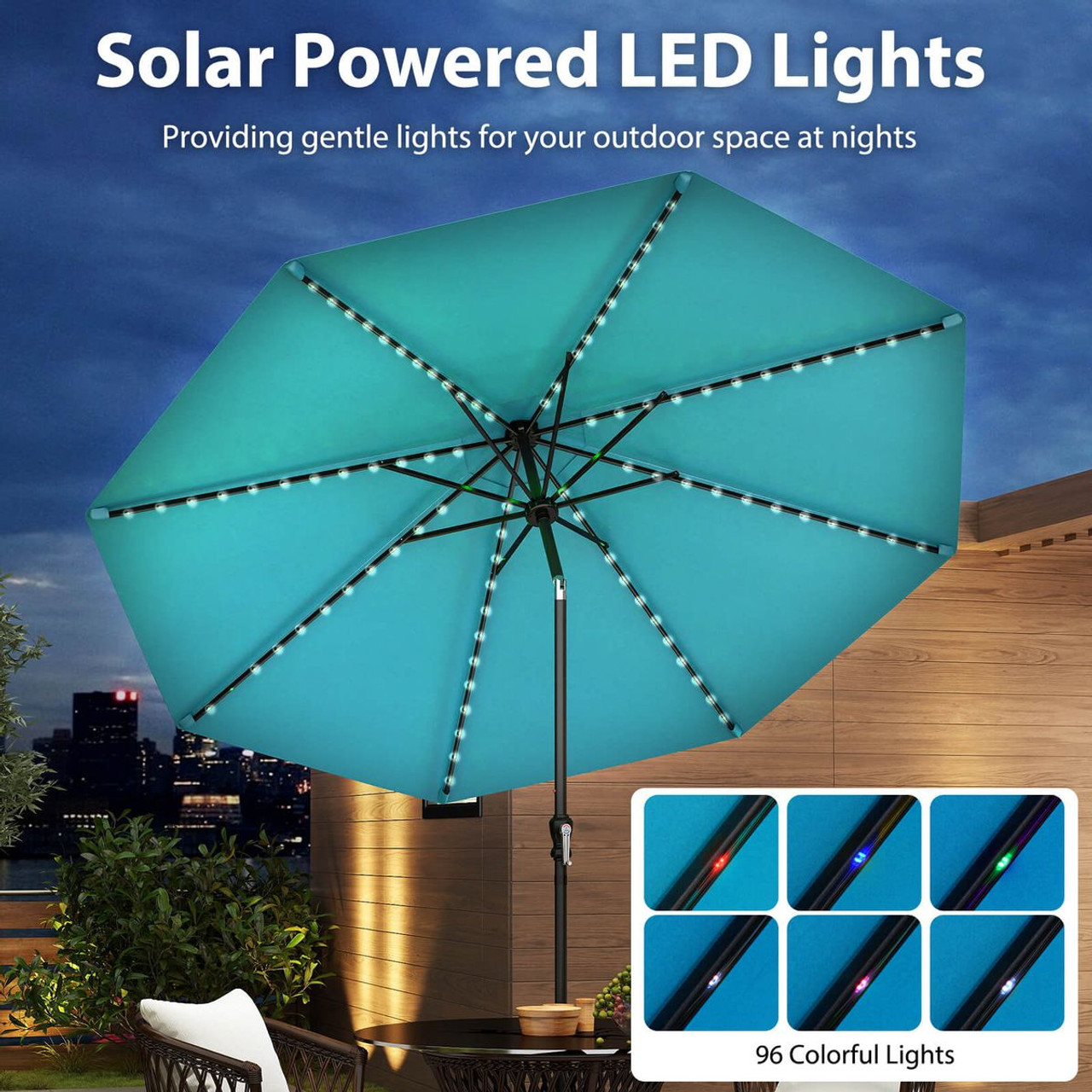 10FT Solar Patio Umbrella with 96 LED Lights and 35° Tilt product image 10FT Solar Patio Umbrella with 96 LED Lights and 35° Tilt product image