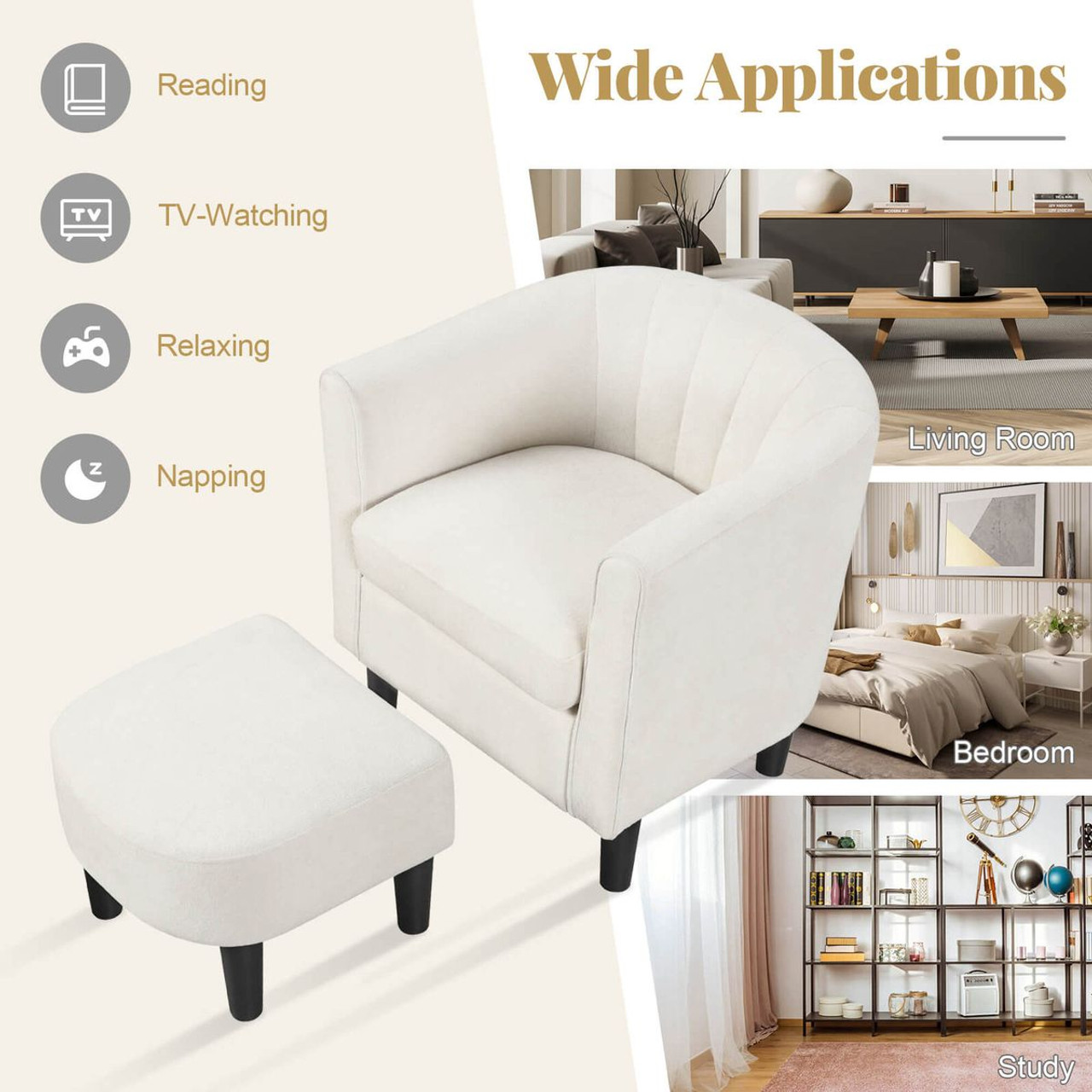 Barrel Chair with Ottoman Footrest  product image Barrel Chair with Ottoman Footrest  product image