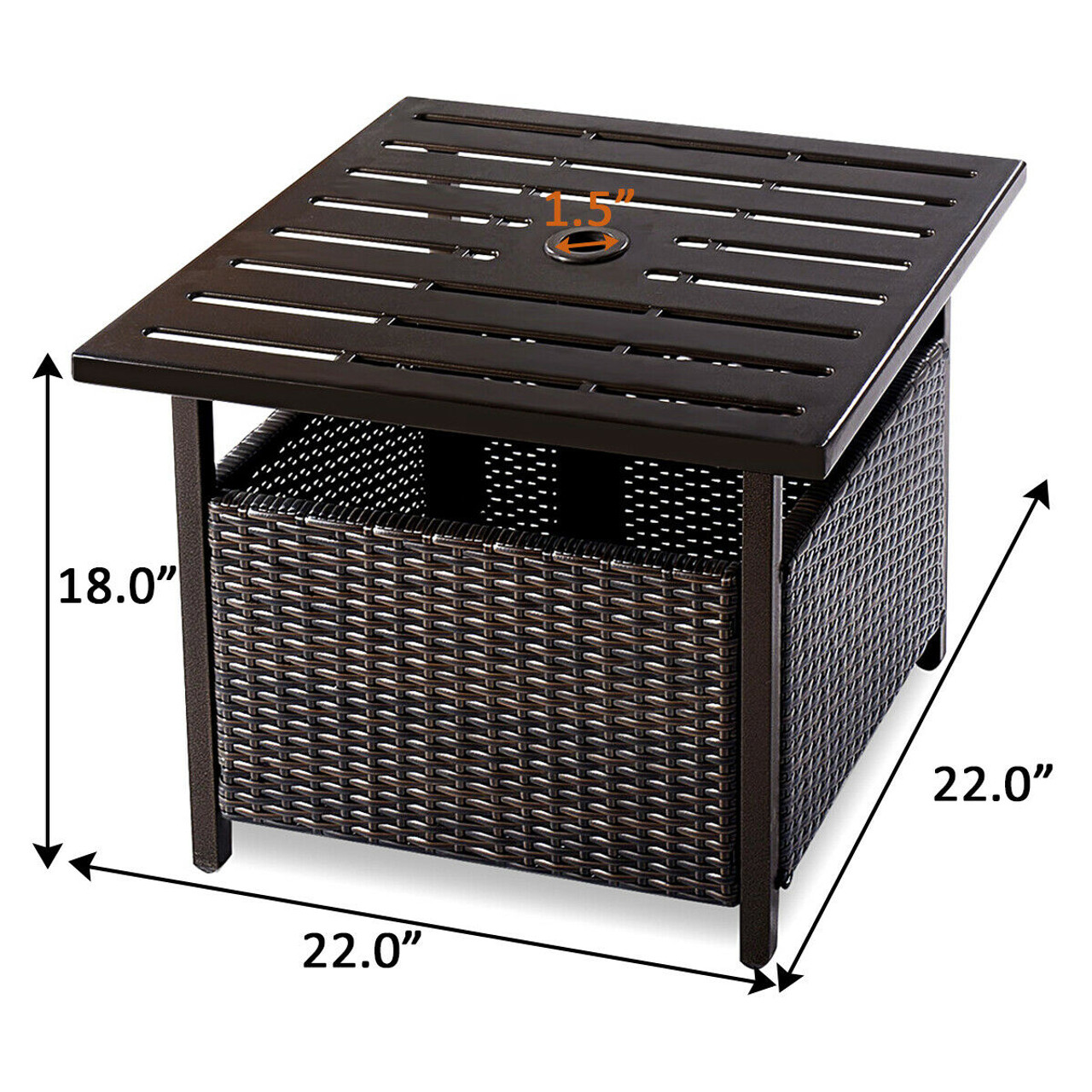 Outdoor Patio PE Rattan Wicker Steel Side Deck Table with Umbrella Hole product image