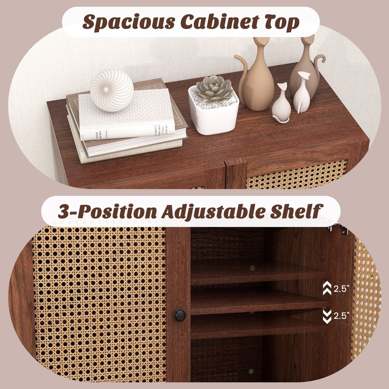 Rattan Buffet Sideboard Cabinet with Adjustable Shelf product image