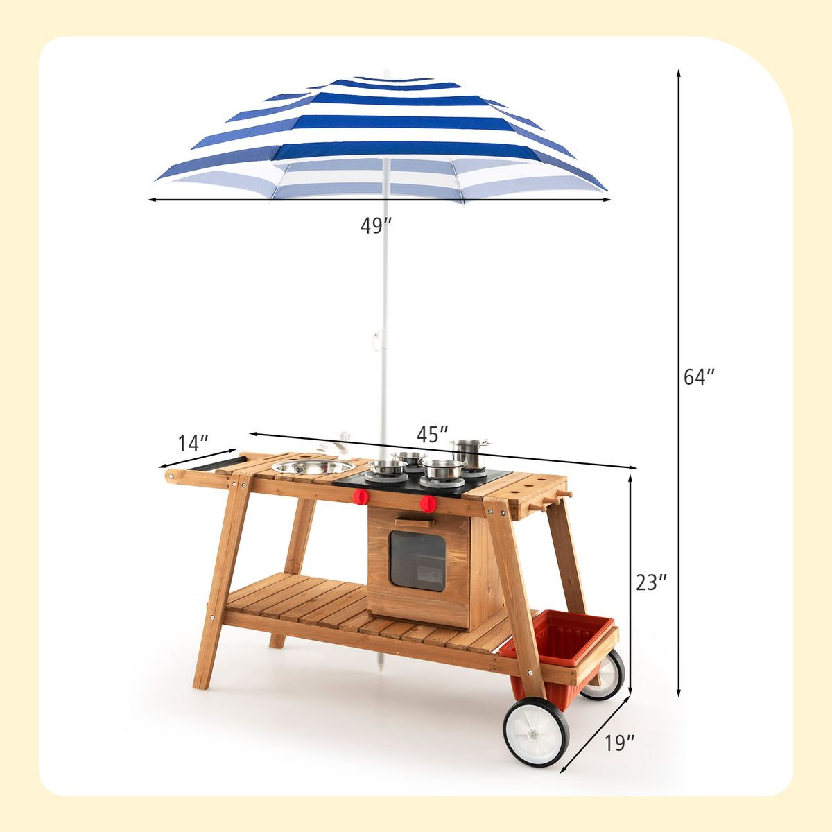 Outdoor Kids' Play Wooden Trolley with Sun Umbrella product image