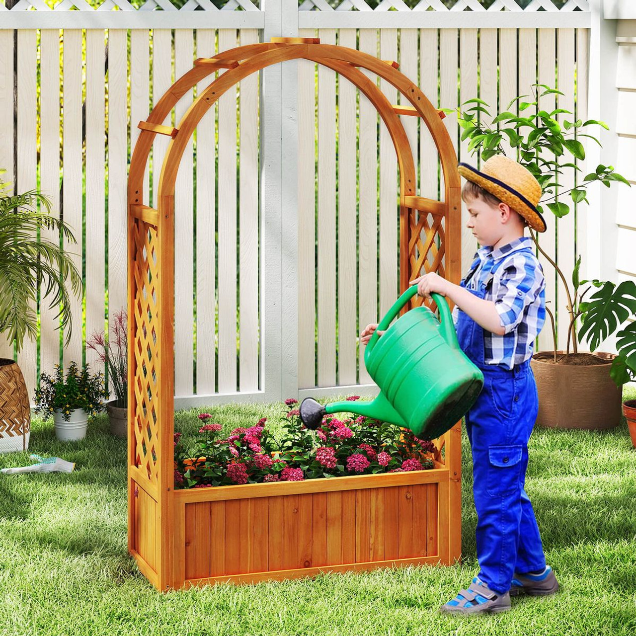 Wooden Raised Garden Bed with Lattice Trellises product image
