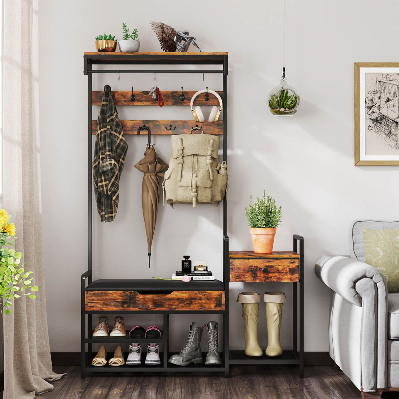 70" Freestanding Coat Rack with Drawers and Storage product image