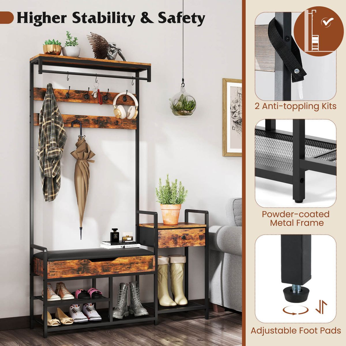 70" Freestanding Coat Rack with Drawers and Storage product image