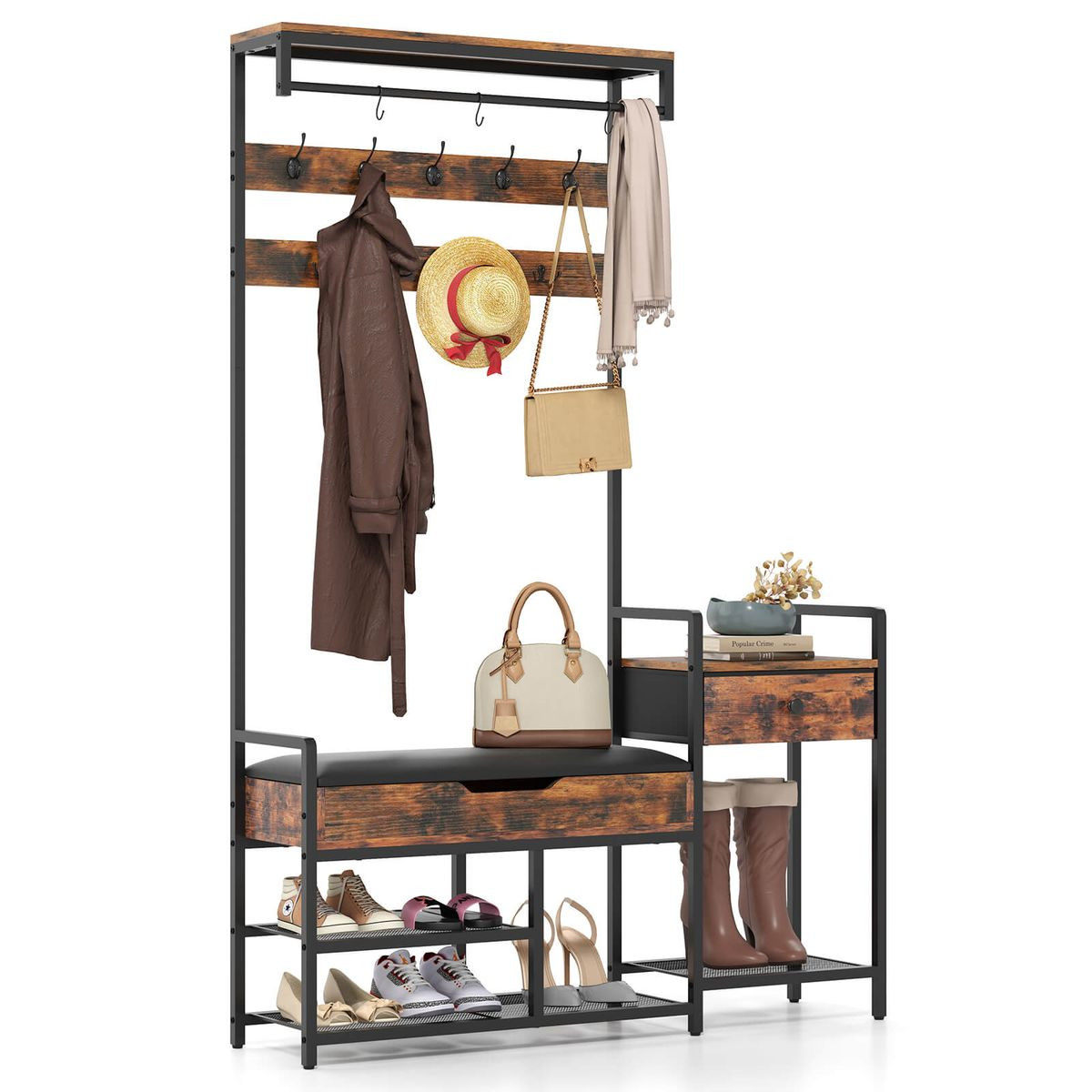 70" Freestanding Coat Rack with Drawers and Storage product image
