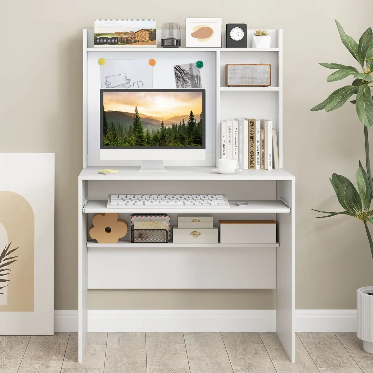 Computer Desk with Magnetic Whiteboard and Adjustable Shelf product image