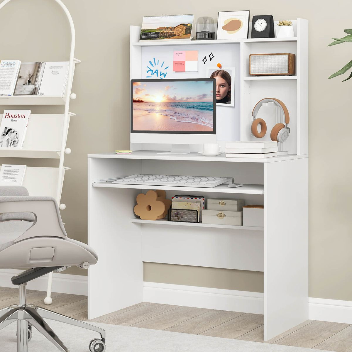 Computer Desk with Magnetic Whiteboard and Adjustable Shelf product image
