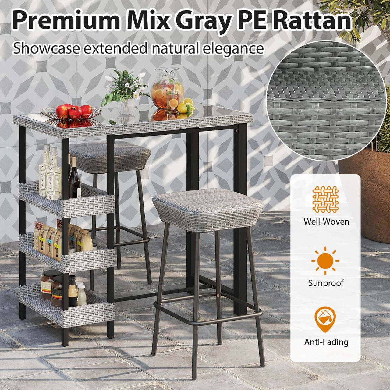 43.5" Outdoor Bar Table with Tempered Glass Top  product image