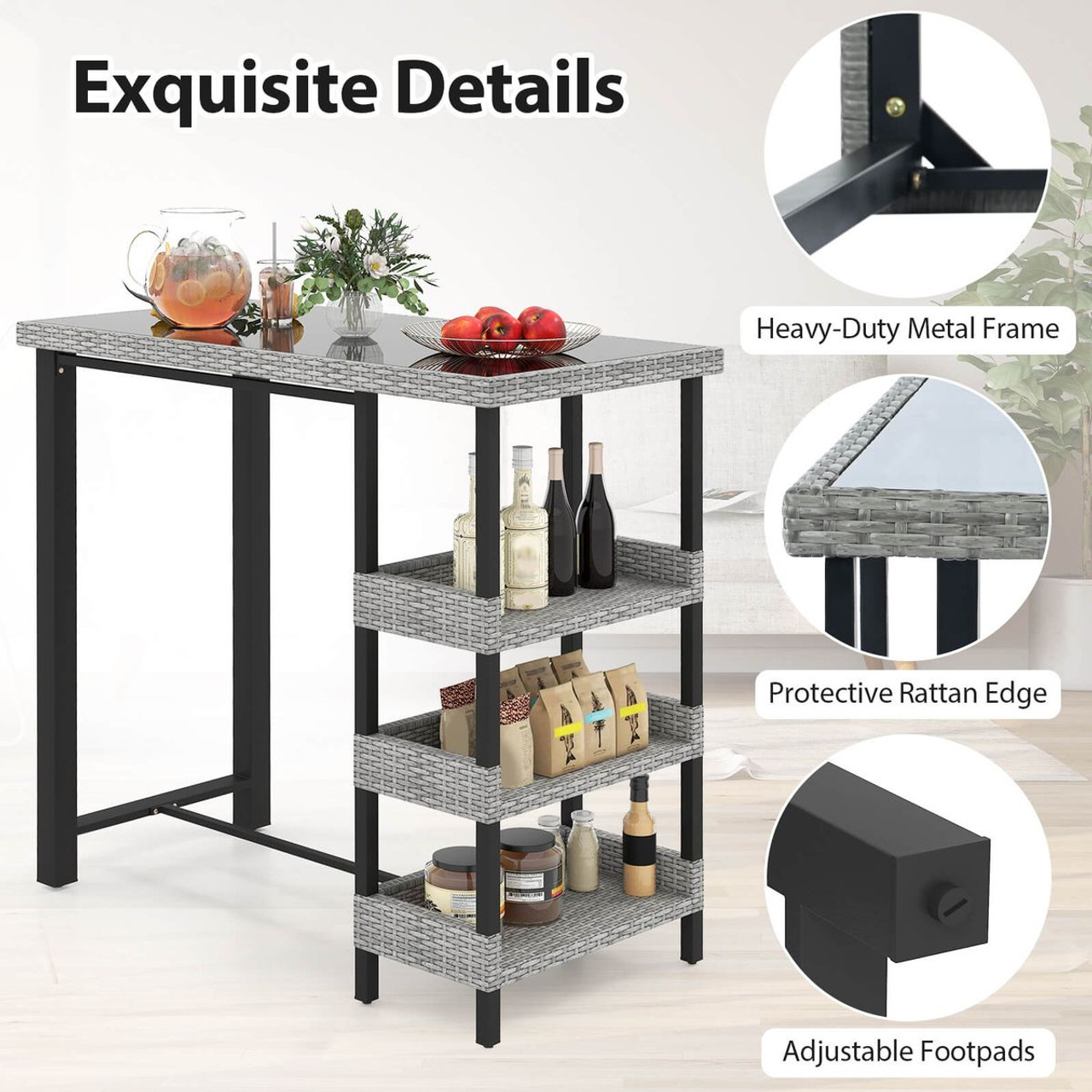 43.5" Outdoor Bar Table with Tempered Glass Top  product image