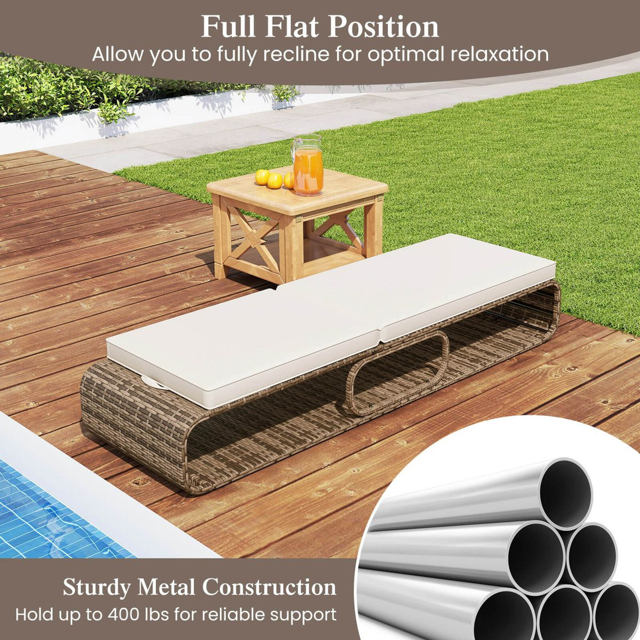 Outdoor Chaise Lounge Chair with Adjustable Backrest Cushion product image