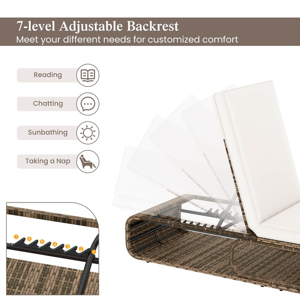 Outdoor Chaise Lounge Chair with Adjustable Backrest Cushion product image