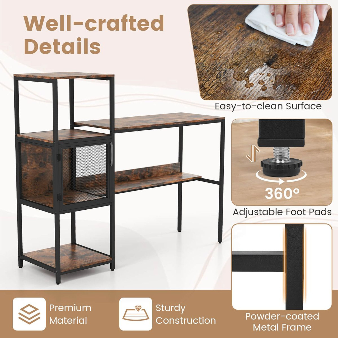 Computer Desk with 2-Tier Open Shelves product image