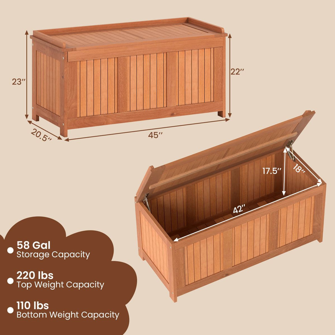 58-Gallon Wood Deck Box with Flip Top Lid product image