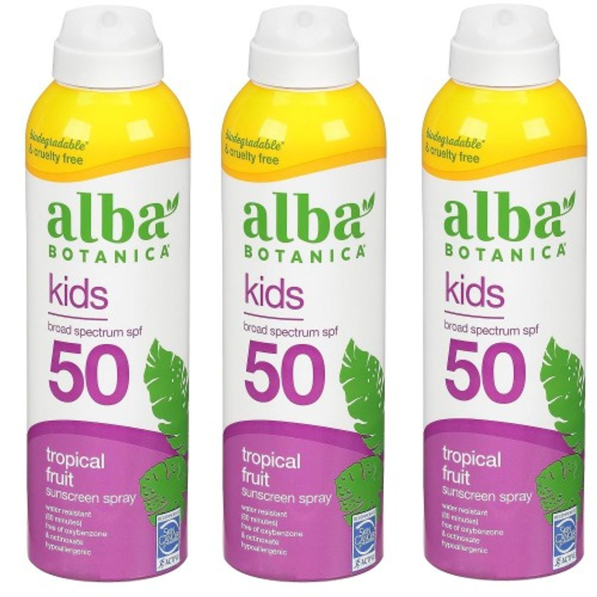 Alba Botanica Kids Tropical Fruit Sunscreen Spray, SPF 50, 5 oz (3-Pack) product image