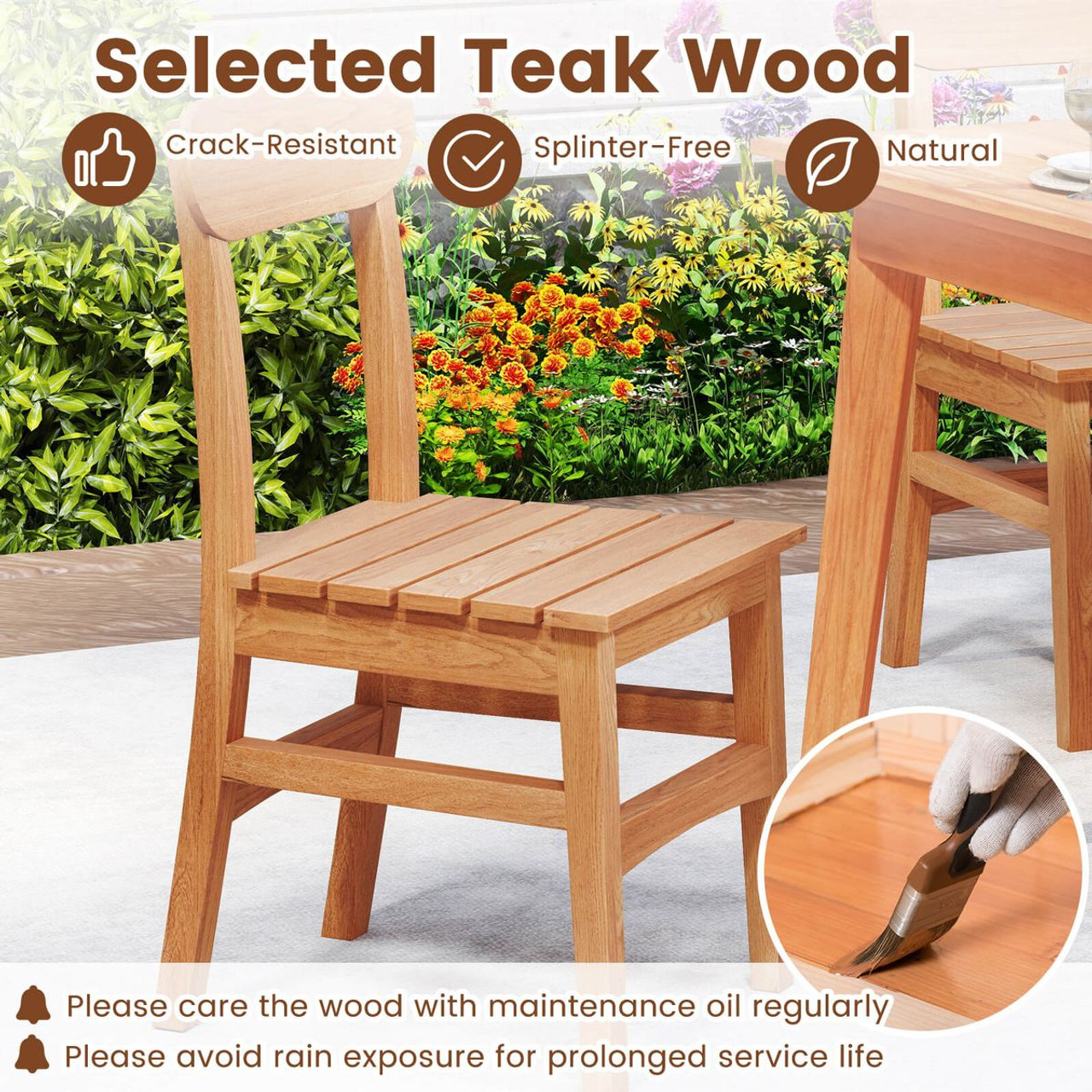 Patio Wooden Armless Dining Chair product image