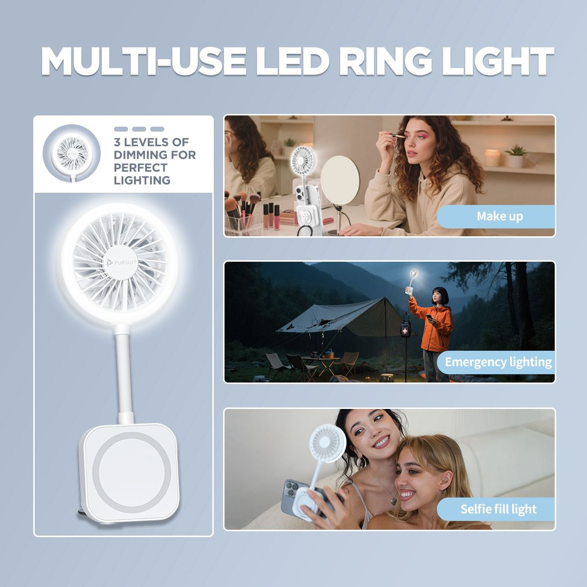1200mAh Foldable Travel Fan with 3 Modes and LED Light product image