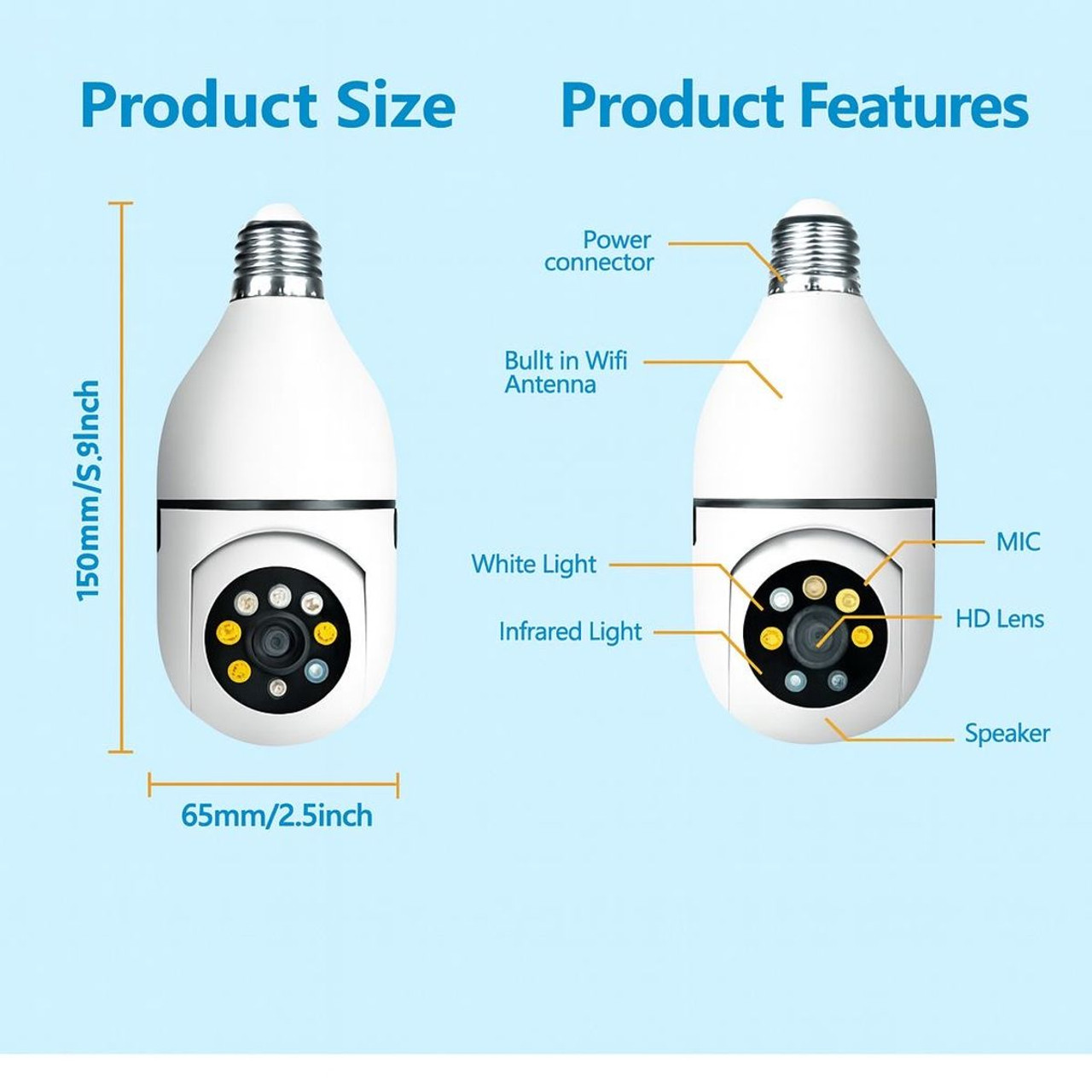 5G WiFi Bulb E27 Security Camera (with or without SD Card) product image 5G WiFi Bulb E27 Security Camera (with or without SD Card) product image