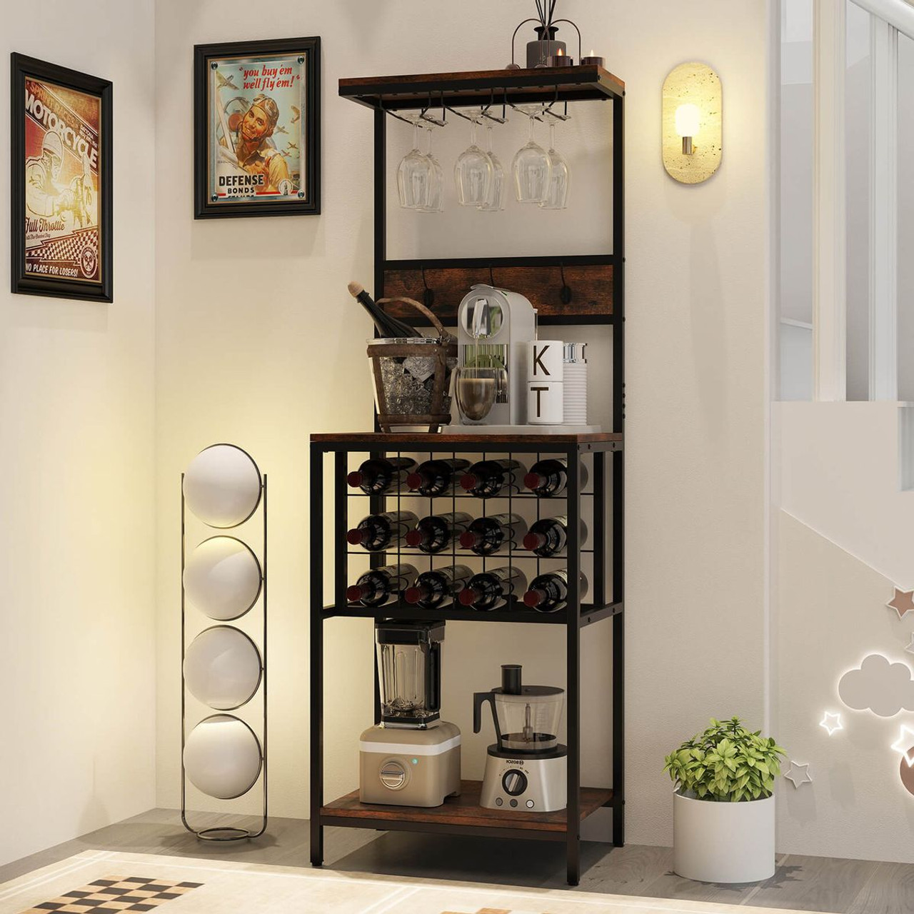 Freestanding Wine Rack with Wide Countertop and Glass Holders product image Freestanding Wine Rack with Wide Countertop and Glass Holders product image