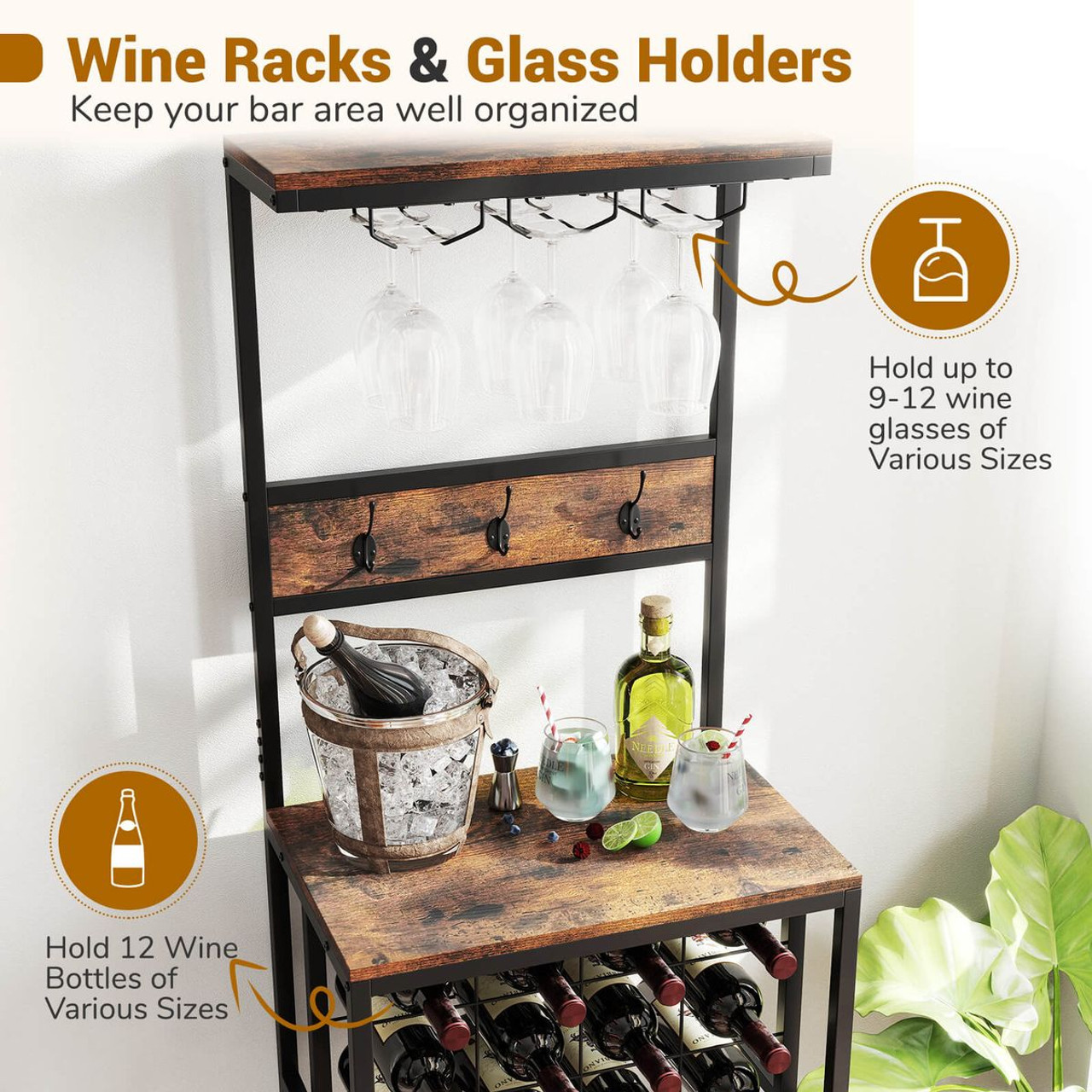 Freestanding Wine Rack with Wide Countertop and Glass Holders product image Freestanding Wine Rack with Wide Countertop and Glass Holders product image