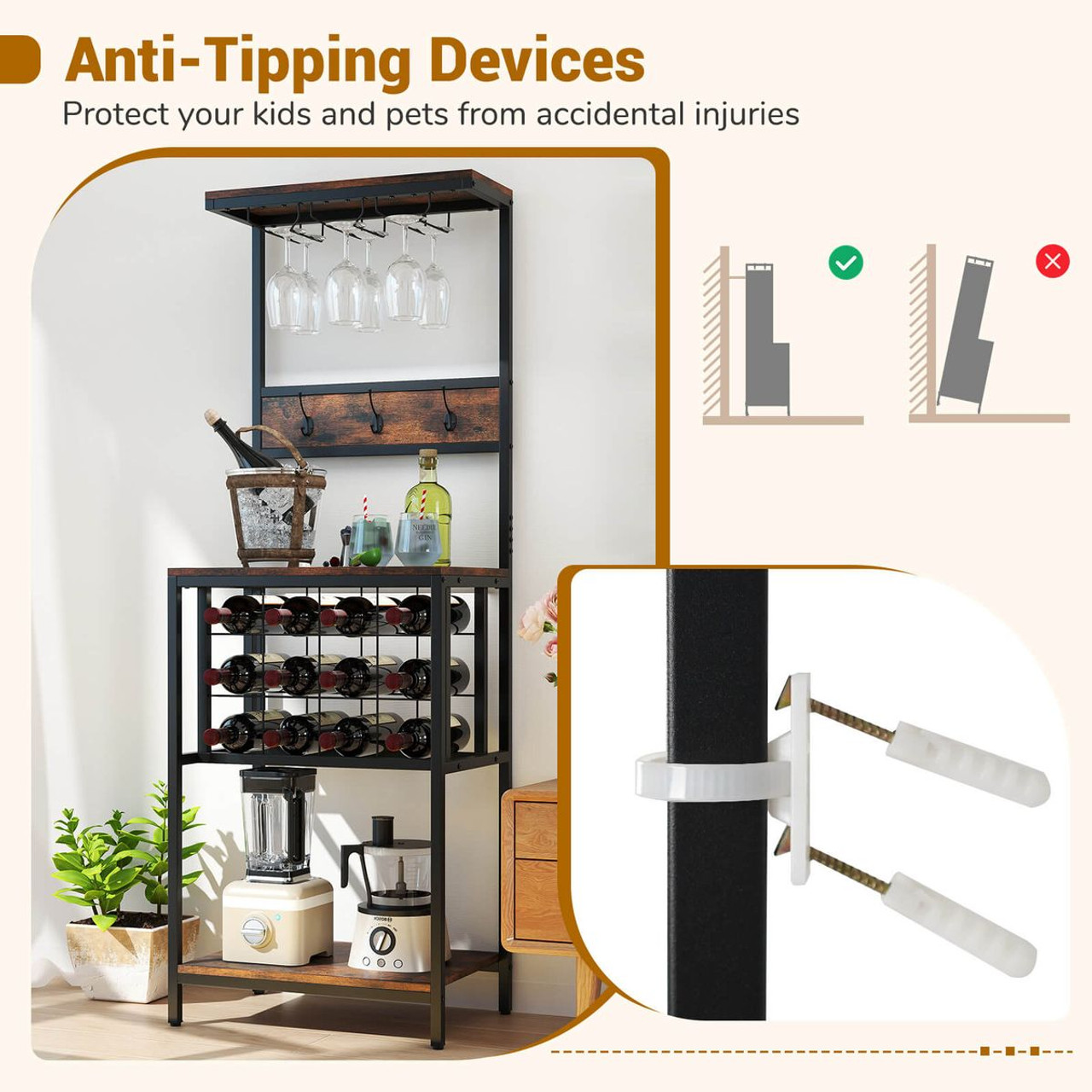Freestanding Wine Rack with Wide Countertop and Glass Holders product image Freestanding Wine Rack with Wide Countertop and Glass Holders product image