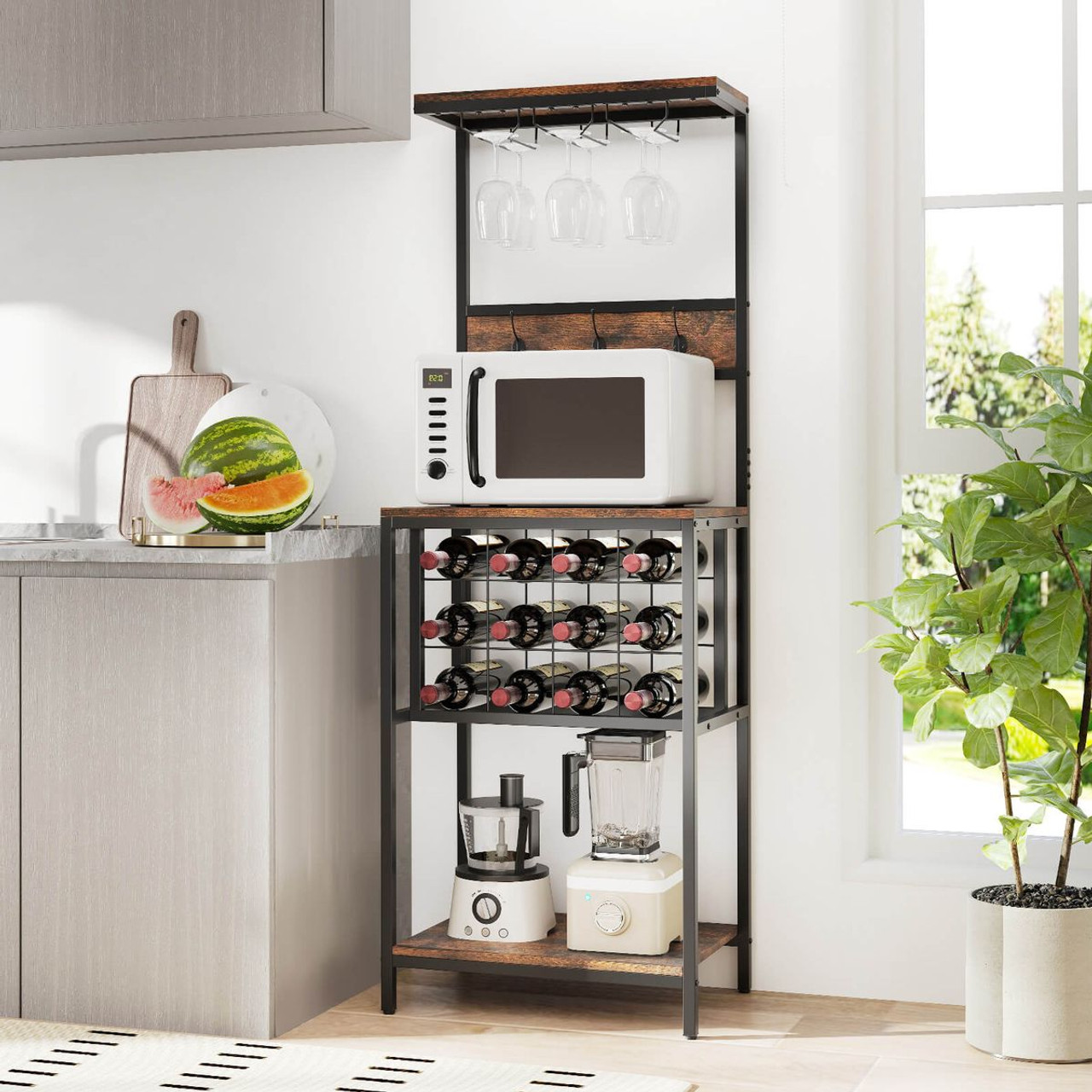 Freestanding Wine Rack with Wide Countertop and Glass Holders product image Freestanding Wine Rack with Wide Countertop and Glass Holders product image