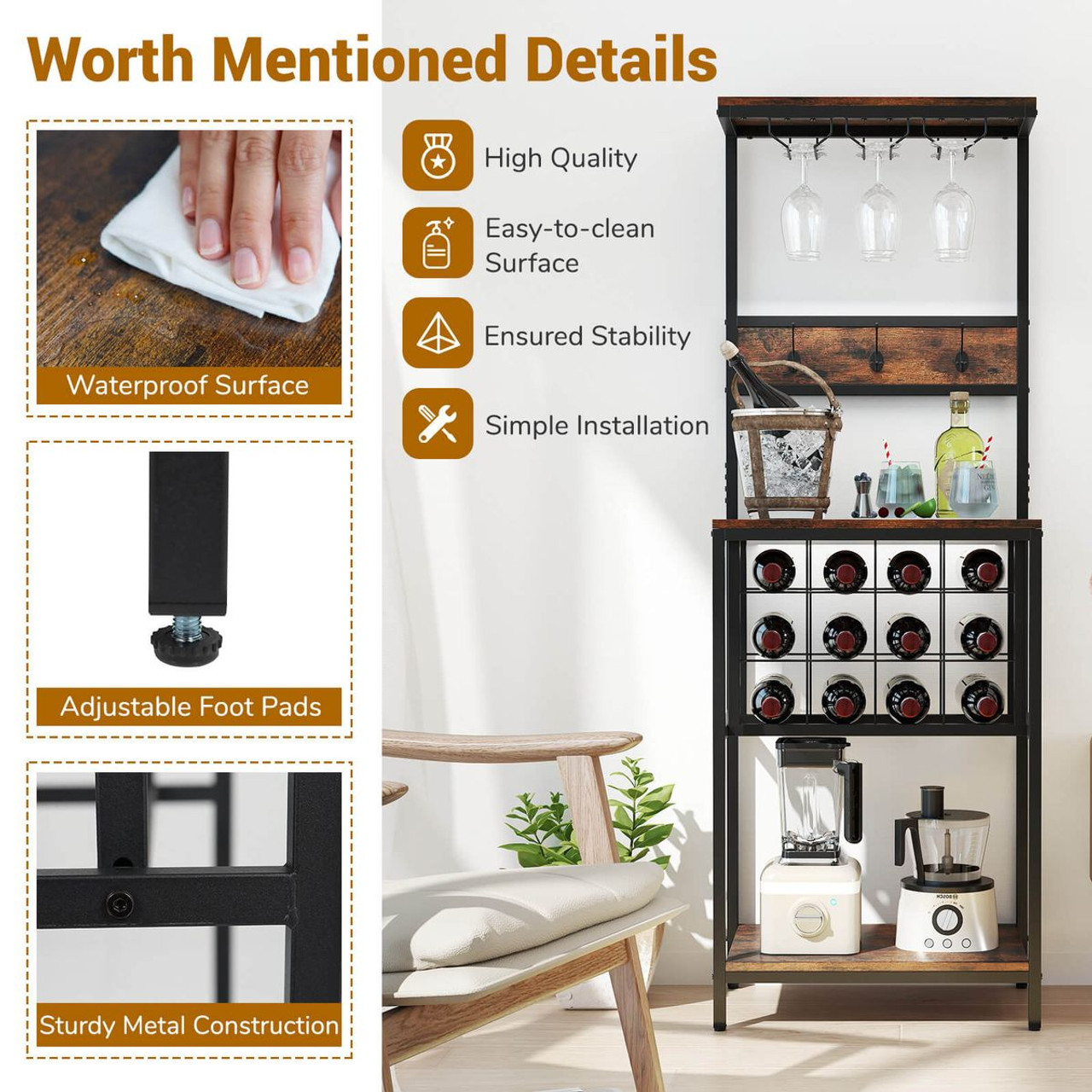 Freestanding Wine Rack with Wide Countertop and Glass Holders product image Freestanding Wine Rack with Wide Countertop and Glass Holders product image