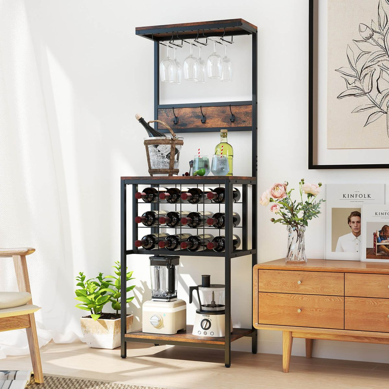 Freestanding Wine Rack with Wide Countertop and Glass Holders product image Freestanding Wine Rack with Wide Countertop and Glass Holders product image