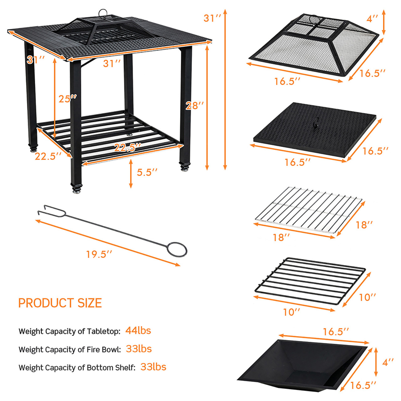 Outdoor 31-Inch Fire Pit Dining Table with Accessories product image