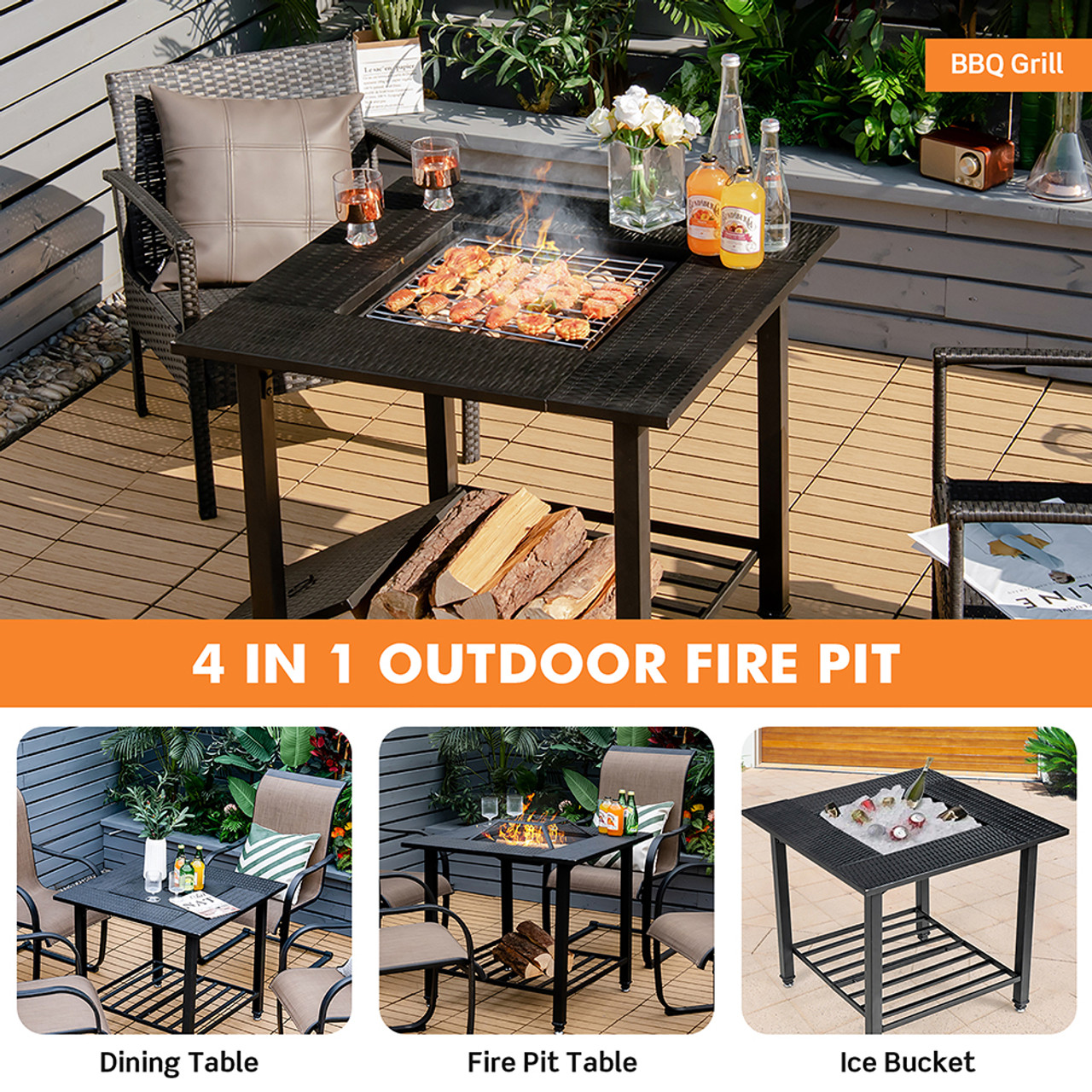 Outdoor 31-Inch Fire Pit Dining Table with Accessories product image