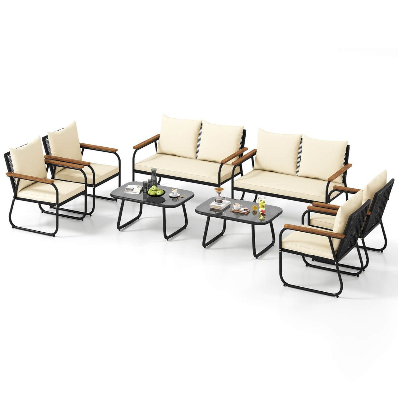 Patio Furniture Set with Tempered Glass Tabletop and Removable Cushions product image