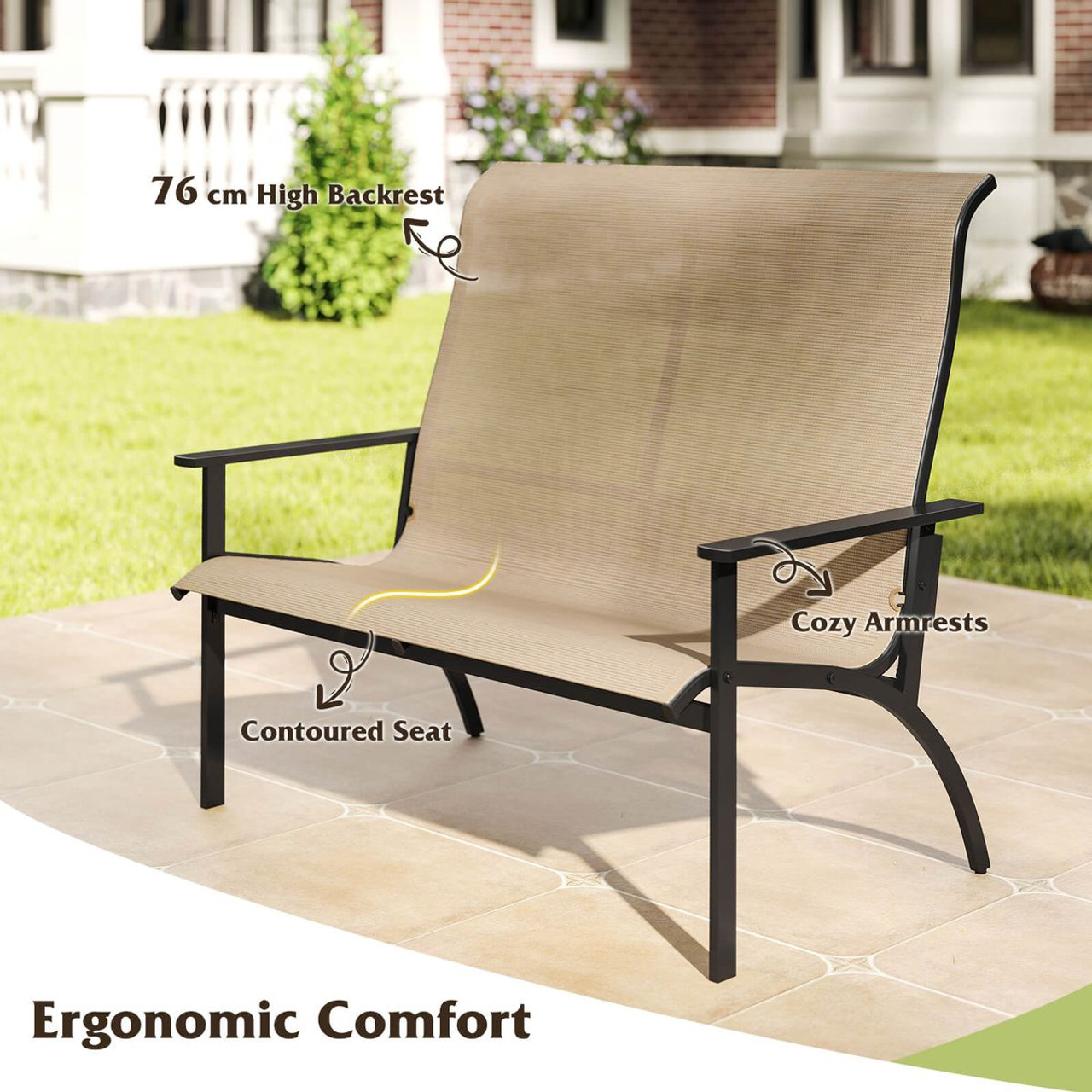 2-Person Patio Garden Bench with High Back and Armrests product image