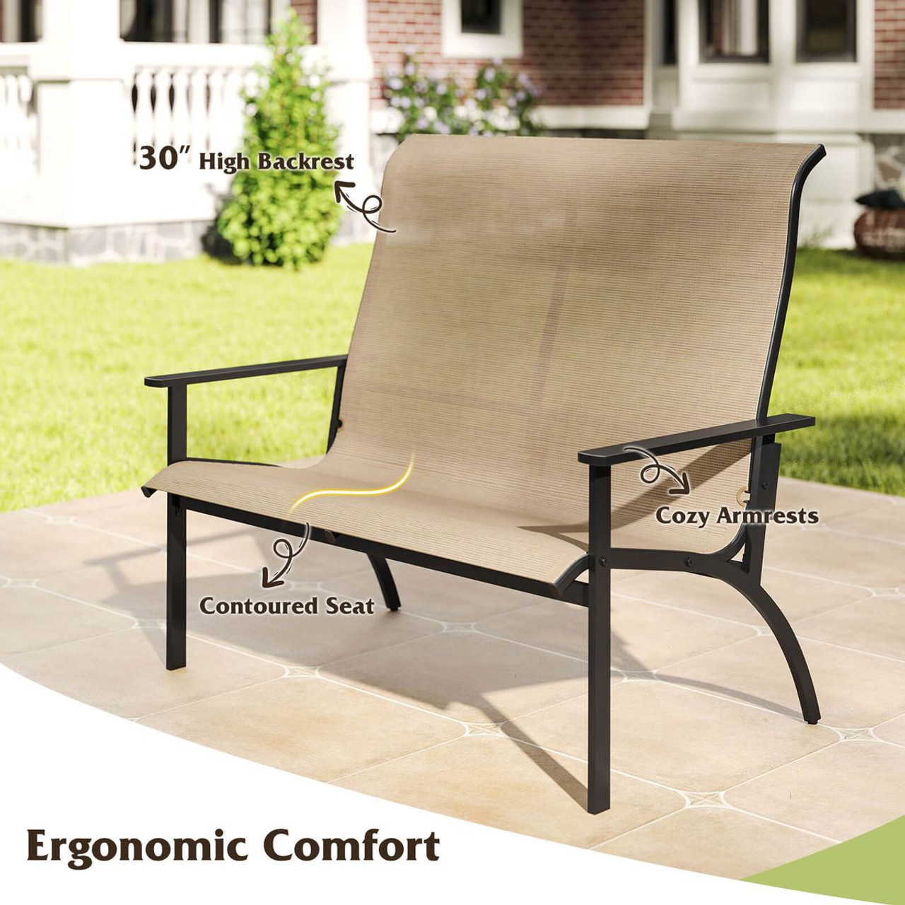 2-Person Patio Garden Bench with High Back and Armrests product image