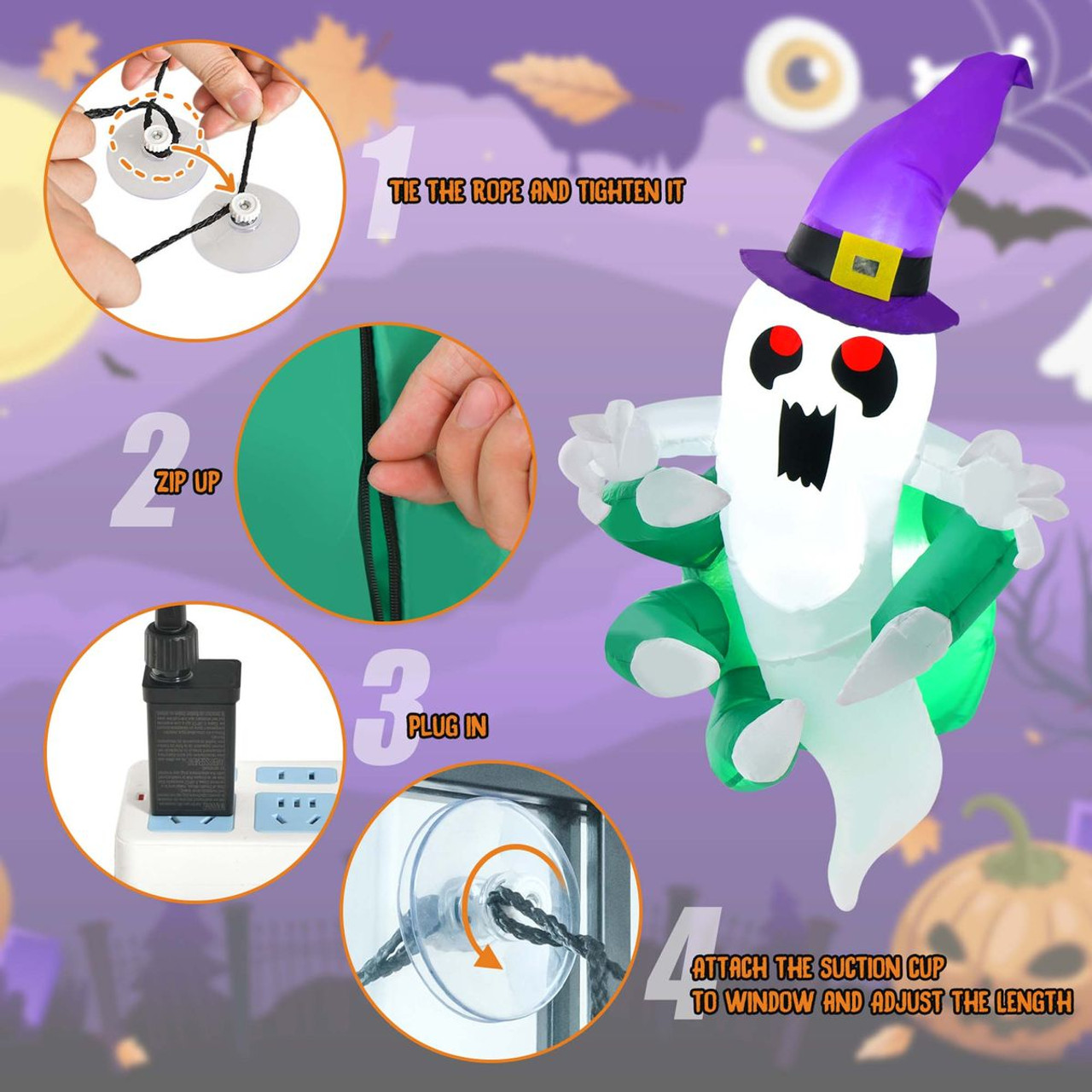 3.6' Inflatable Ghost with LED Lights product image 3.6' Inflatable Ghost with LED Lights product image