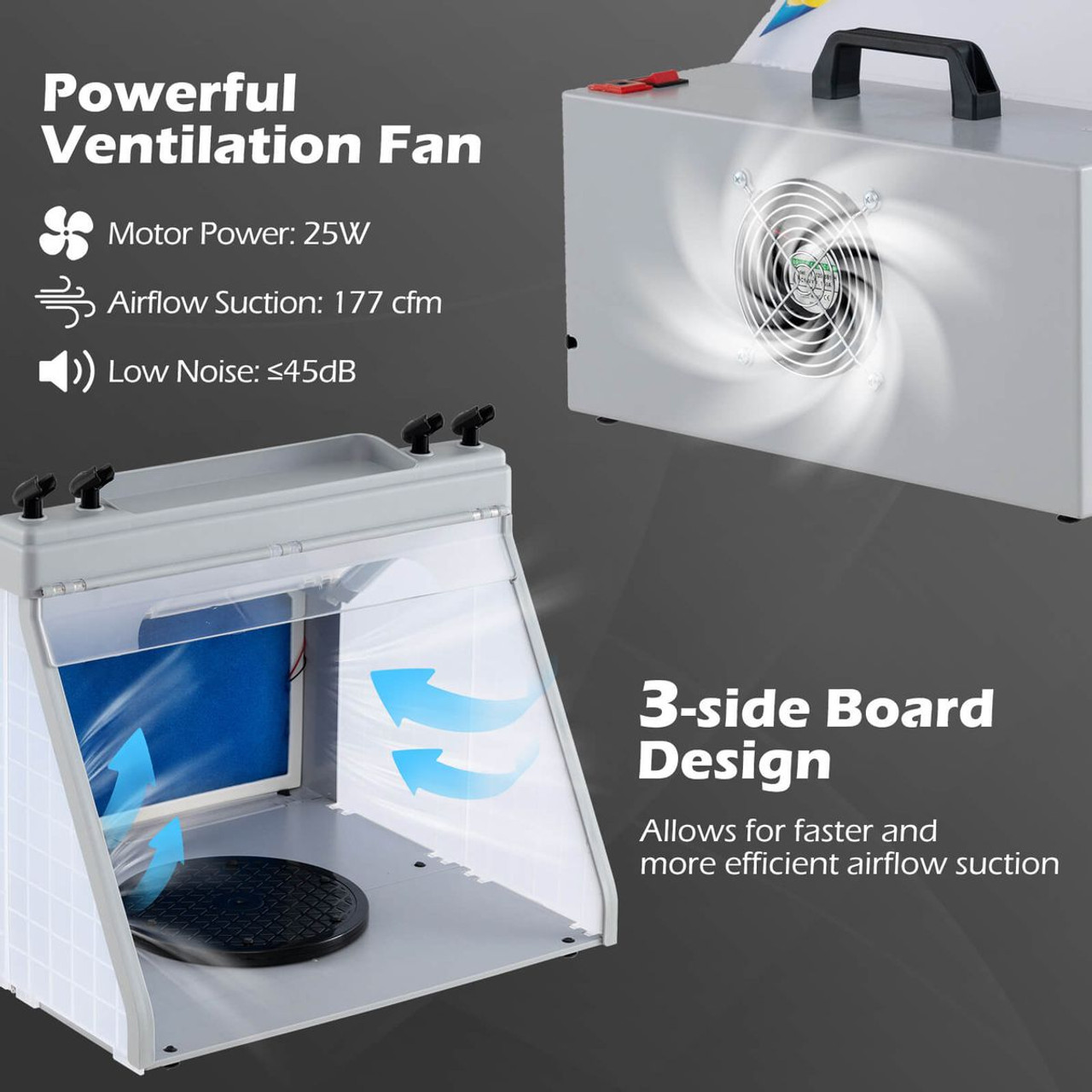 Portable Airbrush Spray Booth Kit with LED Lights and Rotating Turnable product image