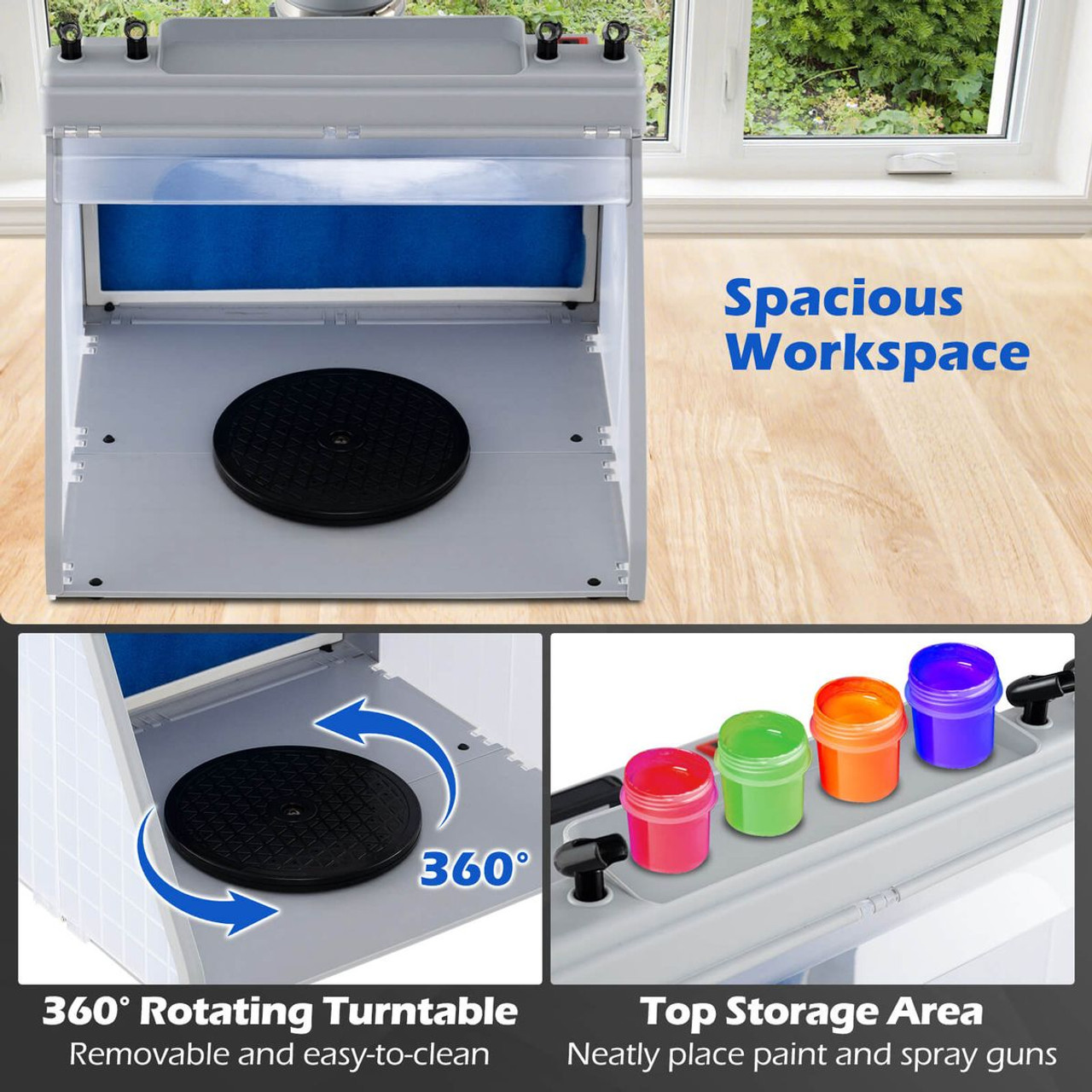 Portable Airbrush Spray Booth Kit with LED Lights and Rotating Turnable product image