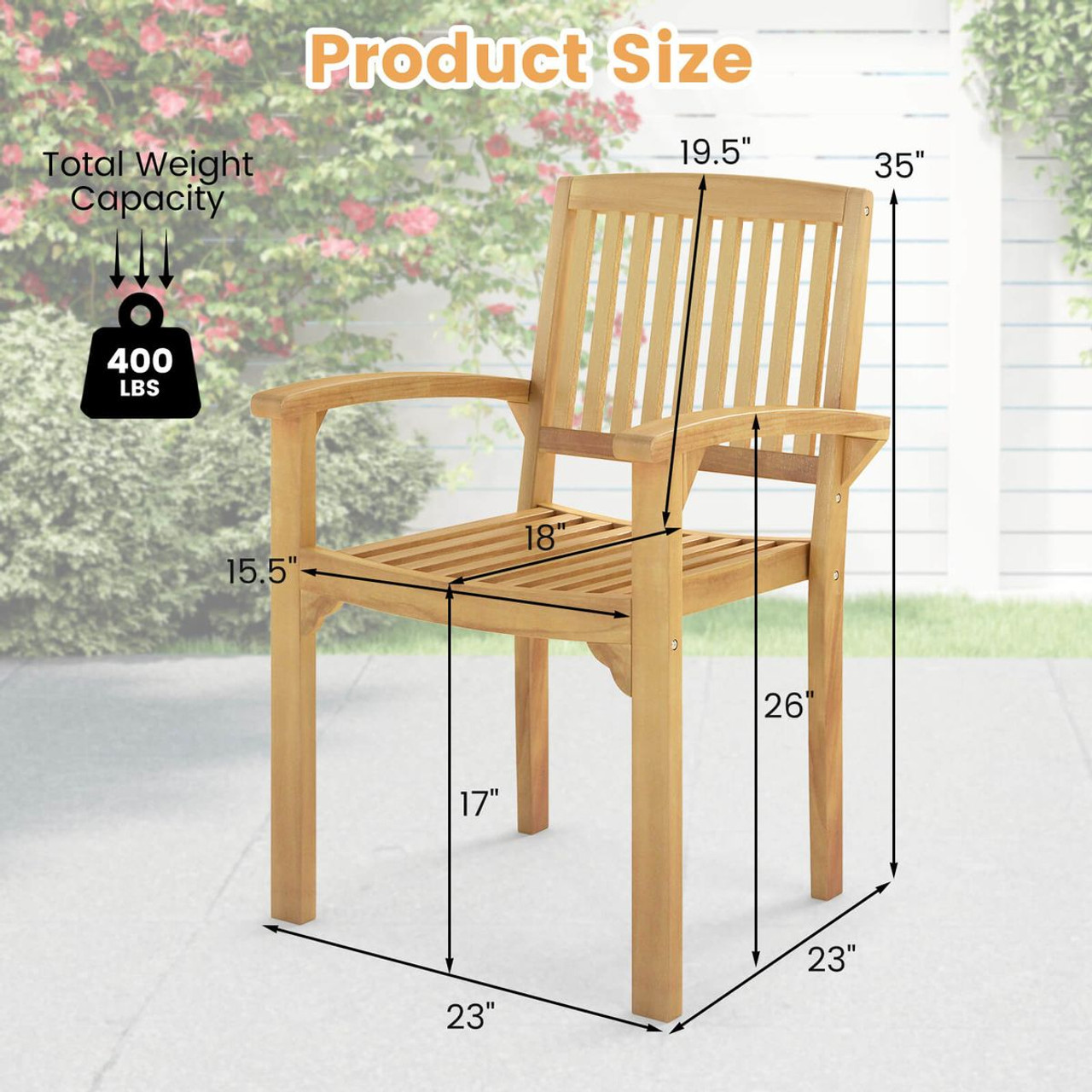 Outdoor Patio Chair with Wide Slatted Seat product image