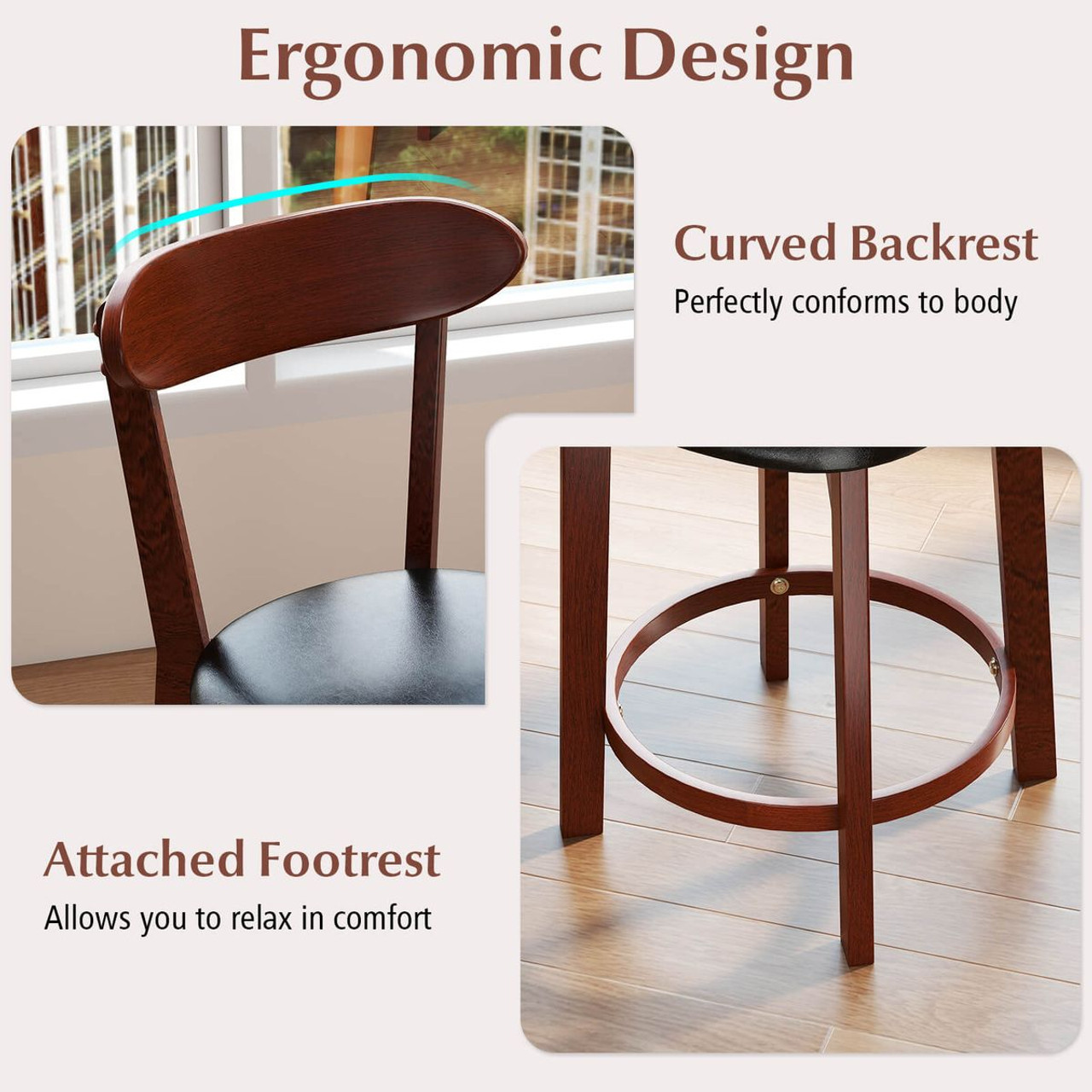 23.5" Bar Stool Set with Curved Backrest (Set of 2 or 4) product image