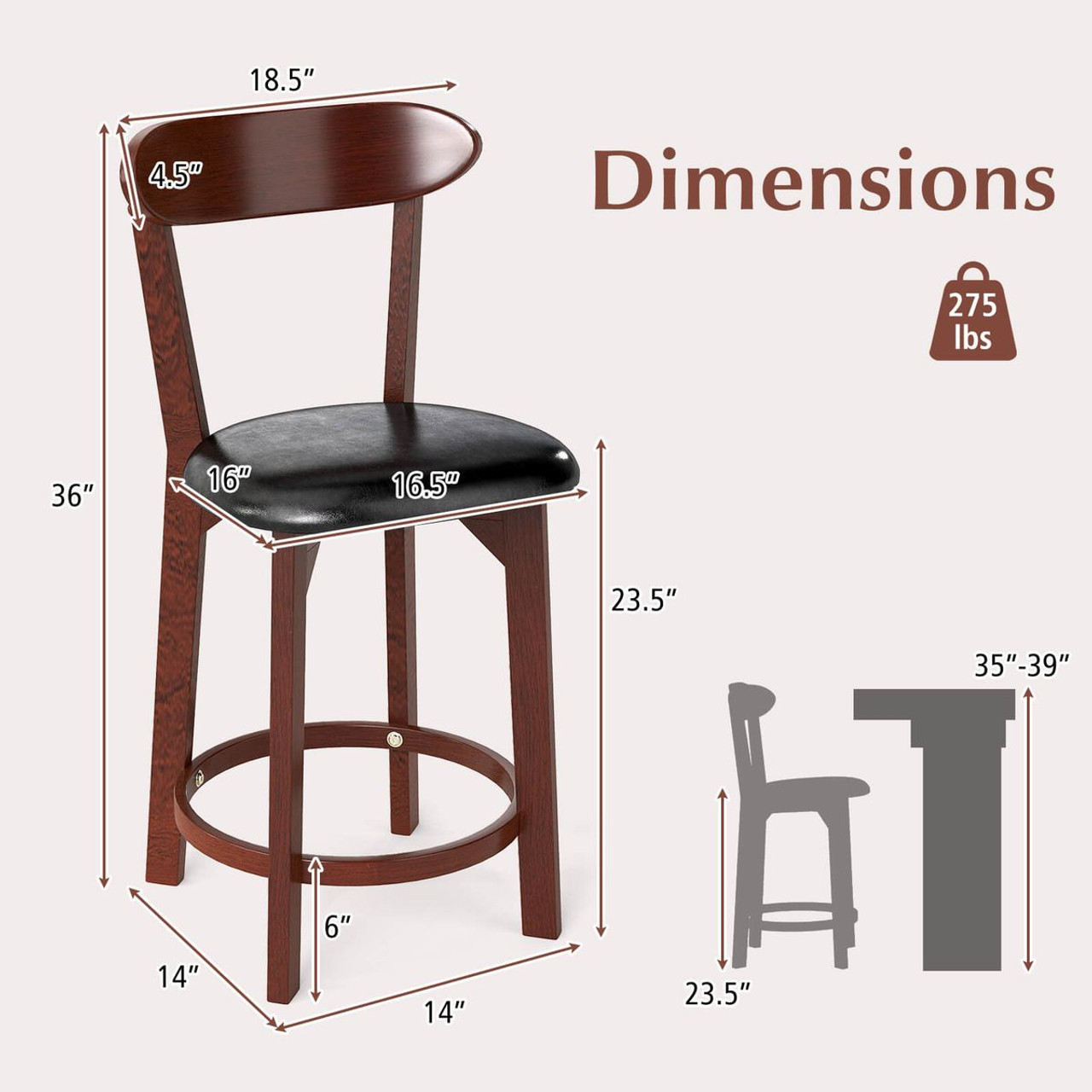 23.5" Bar Stool Set with Curved Backrest (Set of 2 or 4) product image