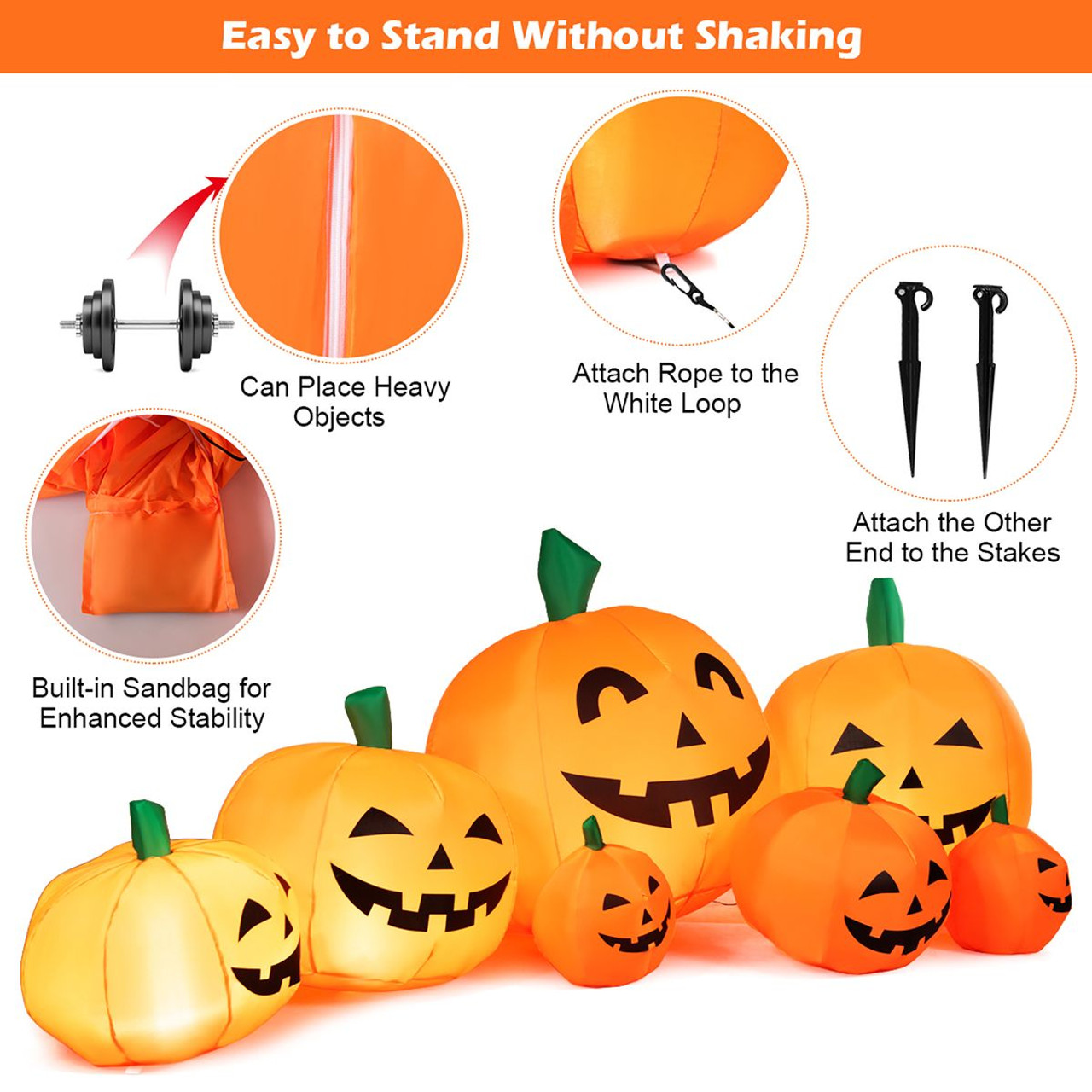 7.5-foot Inflatable Pumpkin Patch with LED Lights and Sandbags product image