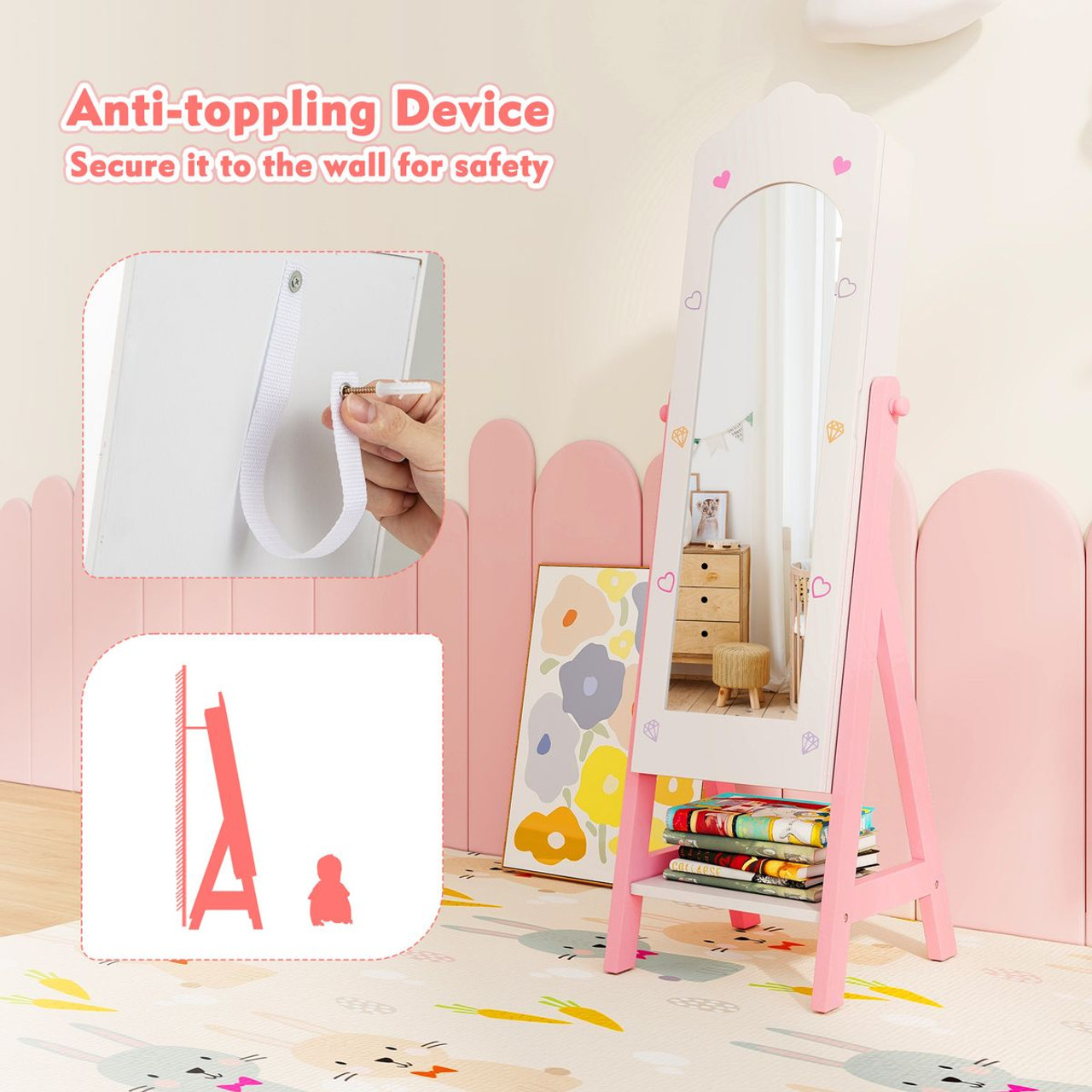 Kids' Freestanding Jewelry Cabinet with Full-Length Mirror product image