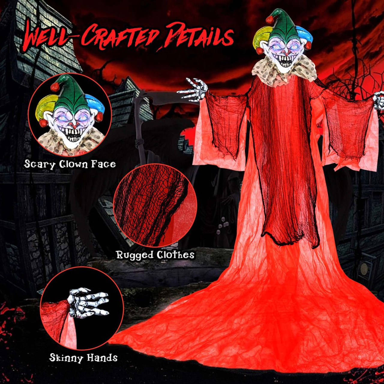 13.1 foot Halloween Hanging Clown with Wings and Adjustable Arms product image